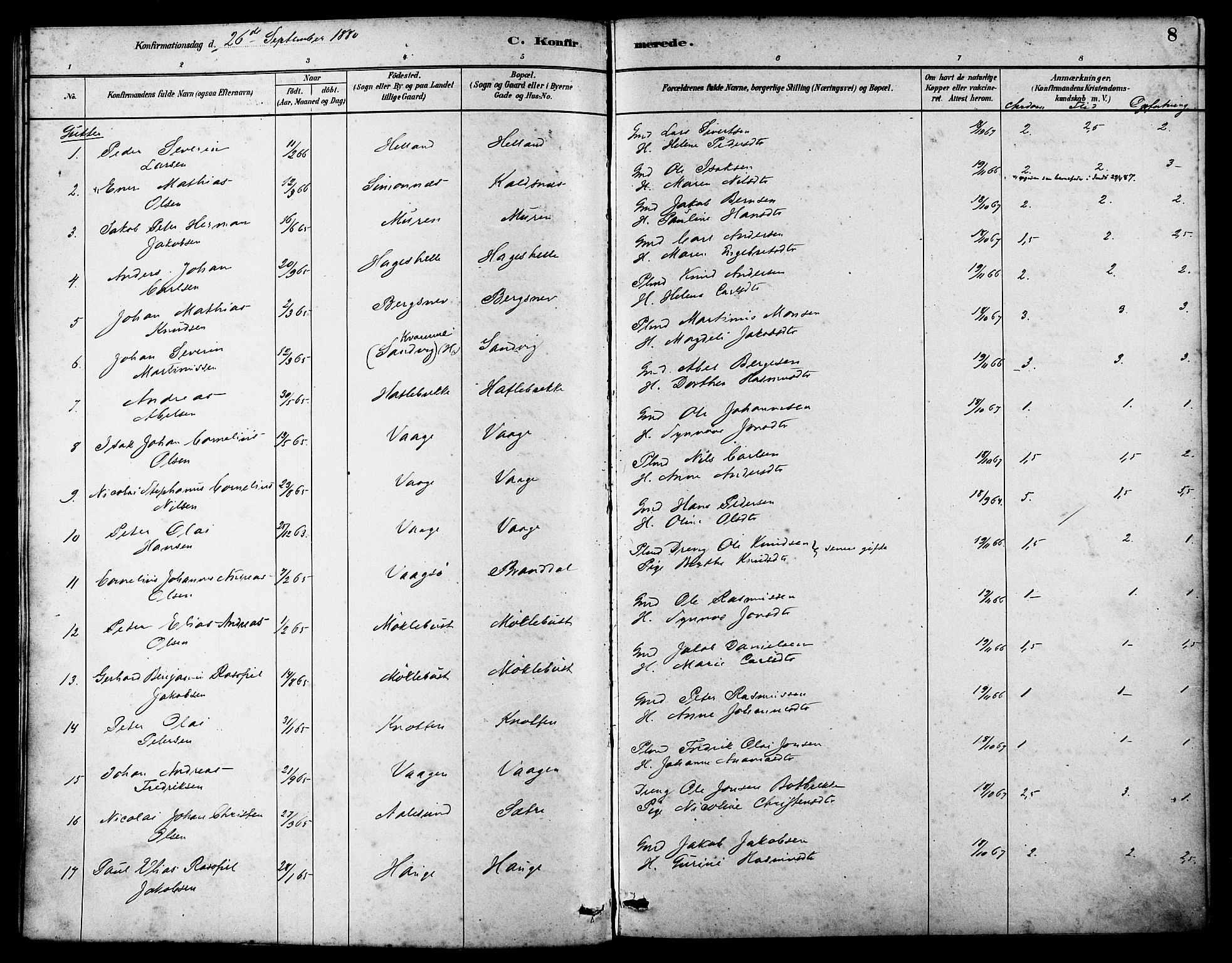 Ministerialprotokoller, klokkerbøker og fødselsregistre - Møre og Romsdal, AV/SAT-A-1454/503/L0036: Parish register (official) no. 503A04, 1879-1883, p. 8