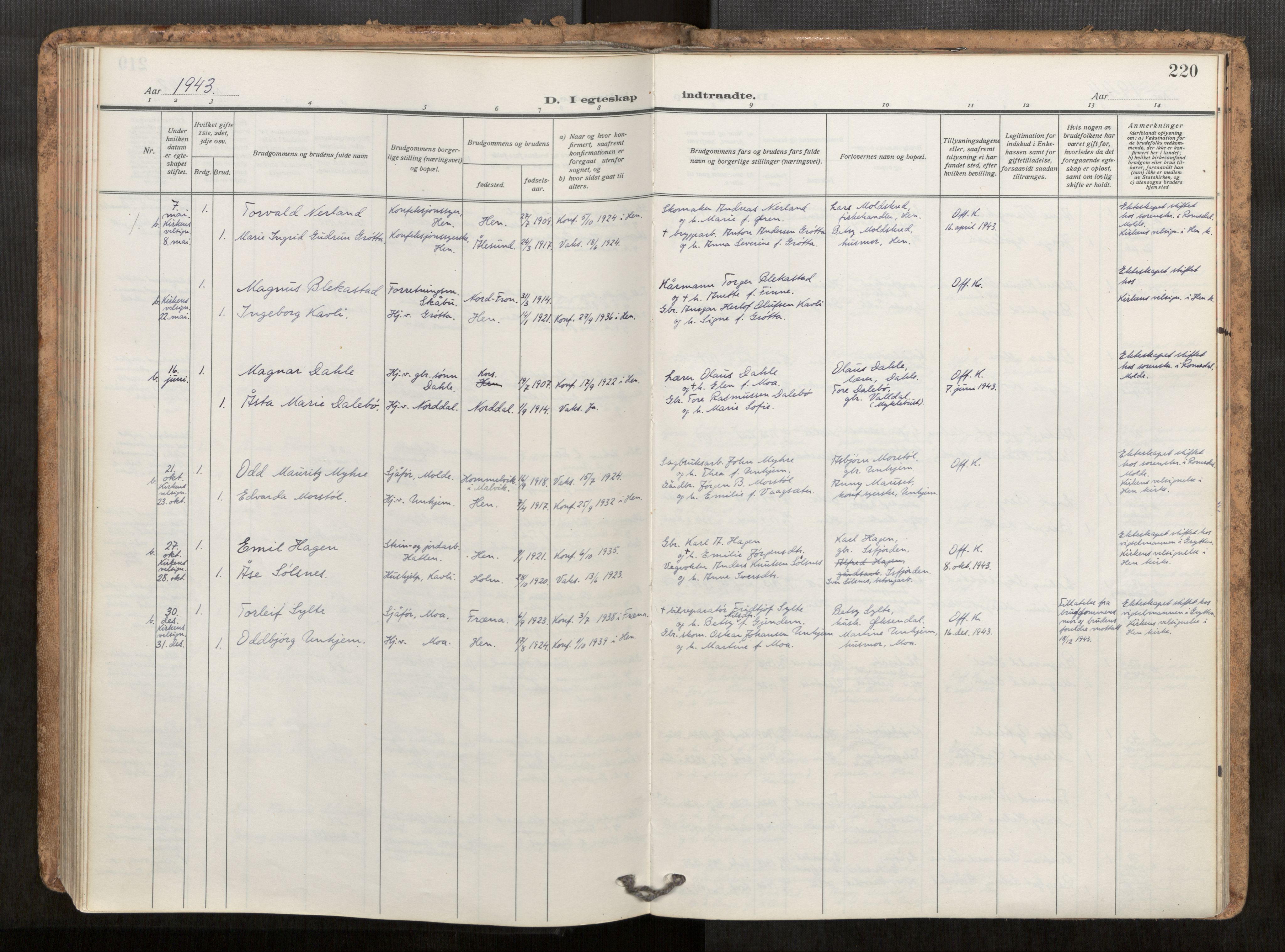 Ministerialprotokoller, klokkerbøker og fødselsregistre - Møre og Romsdal, AV/SAT-A-1454/545/L0596: Parish register (official) no. 545A04, 1921-1956, p. 220