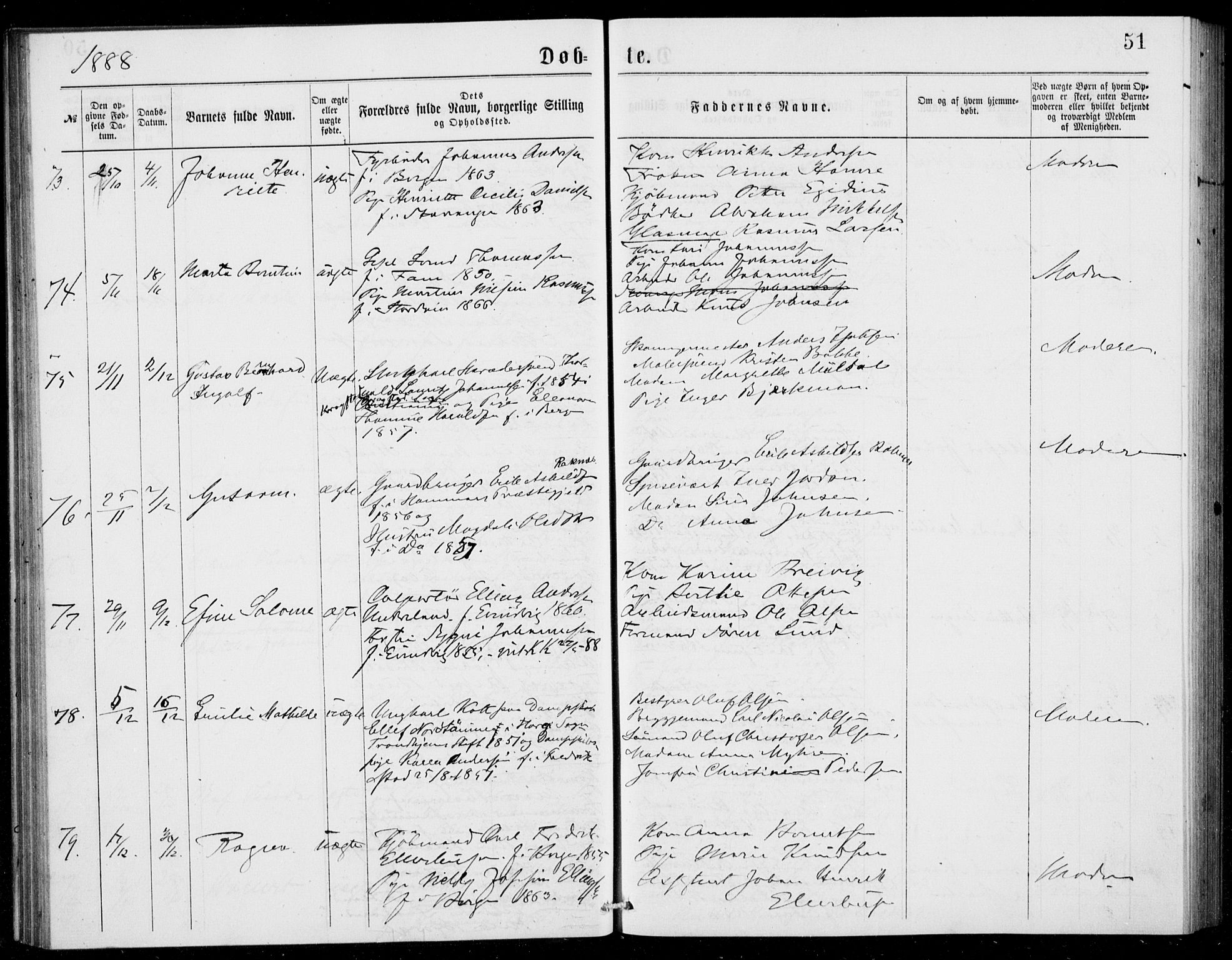 Fødselsstiftelsens sokneprestembete, ført av overlegen*, SAB/-: Parish register (official) no. A 2, 1884-1900, p. 51