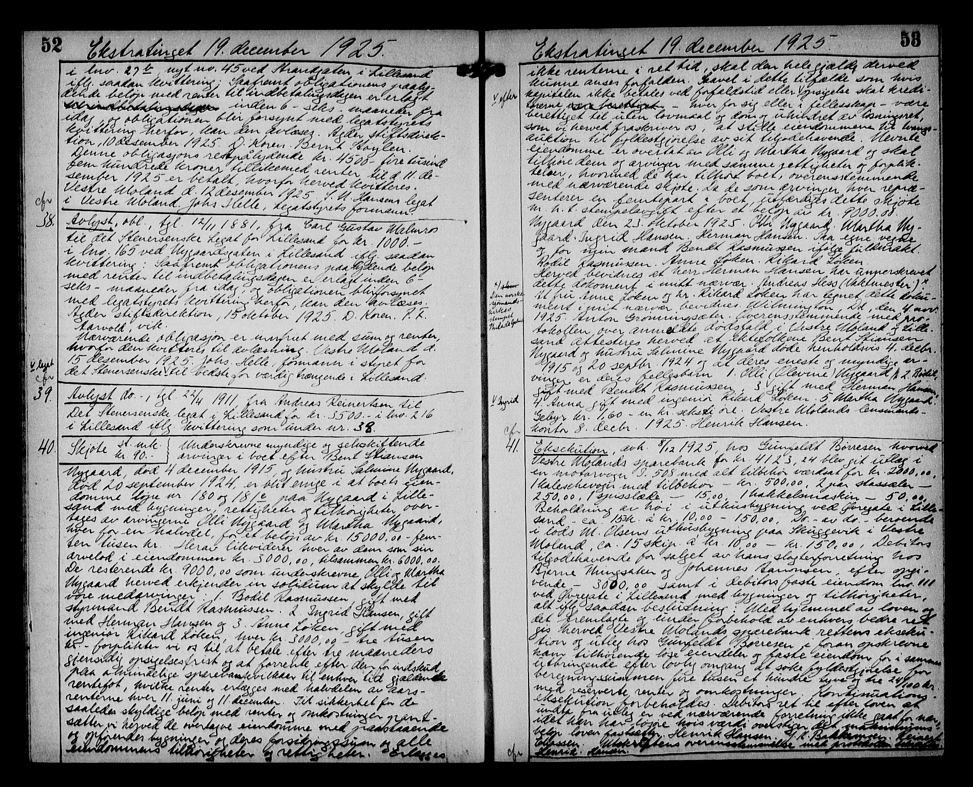 Vestre Nedenes/Sand sorenskriveri, AV/SAK-1221-0010/G/Gb/Gba/L0035: Mortgage book no. 61, 1925-1929, p. 52-53