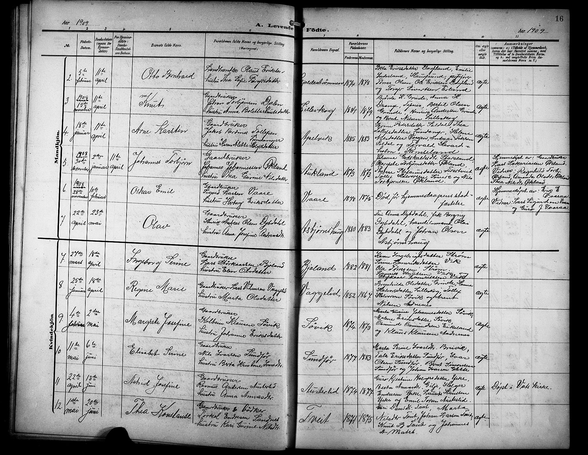 Skjold sokneprestkontor, SAST/A-101847/H/Ha/Hab/L0008: Parish register (copy) no. B 8, 1906-1920, p. 16