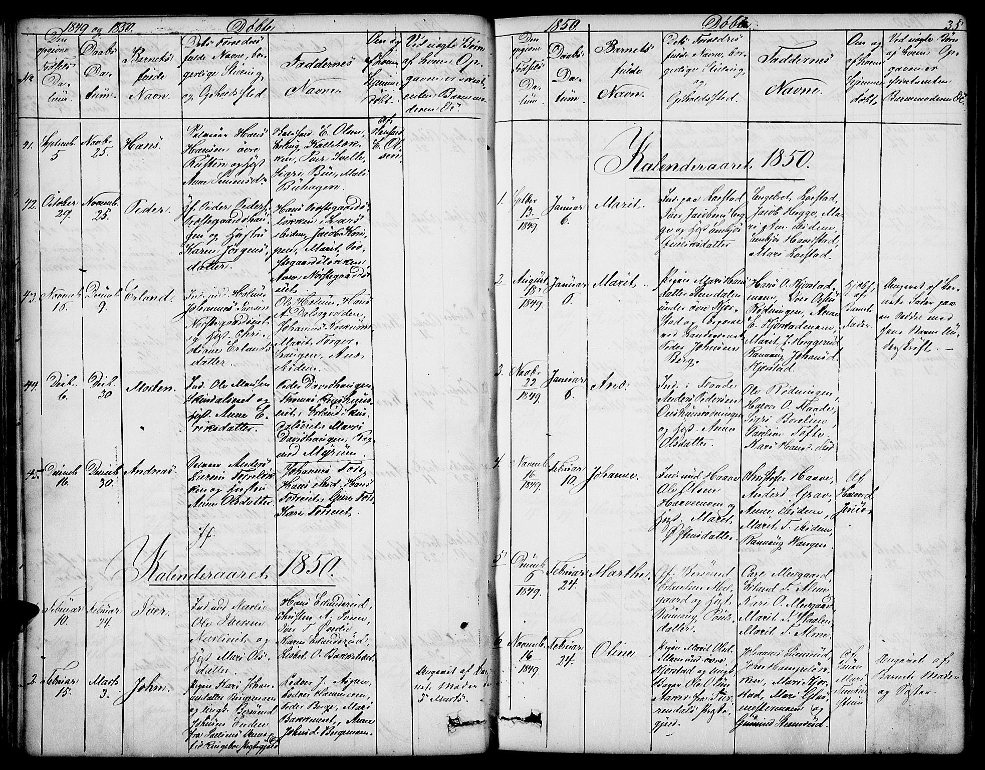 Sør-Fron prestekontor, SAH/PREST-010/H/Ha/Hab/L0001: Parish register (copy) no. 1, 1844-1863, p. 35