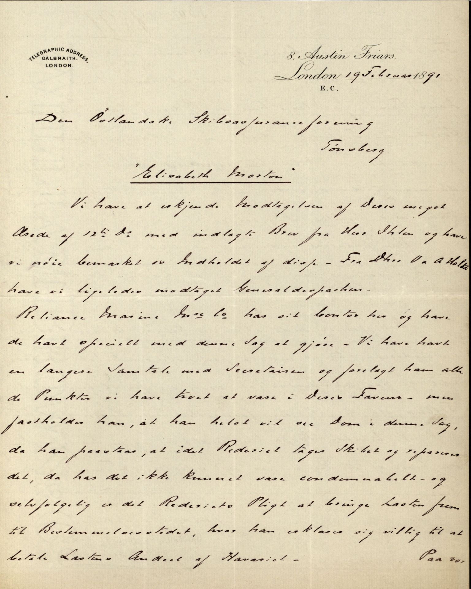 Pa 63 - Østlandske skibsassuranceforening, VEMU/A-1079/G/Ga/L0026/0002: Havaridokumenter / Dovre, Dictator, Ella, Elizabeth Morton, 1890, p. 234