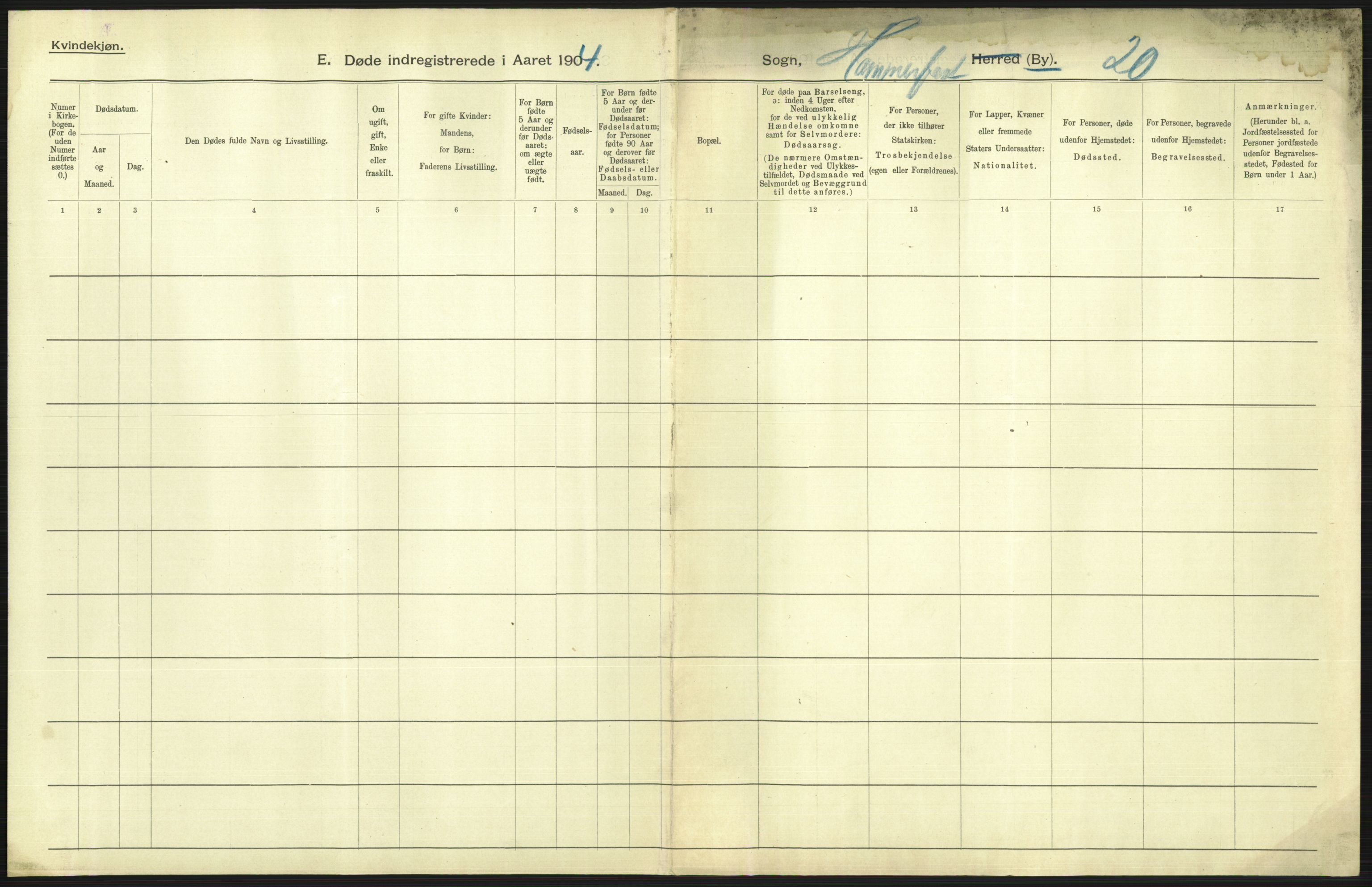 Statistisk sentralbyrå, Sosiodemografiske emner, Befolkning, AV/RA-S-2228/D/Df/Dfa/Dfab/L0023: Finnmarkens amt: Fødte, gifte, døde, 1904, p. 297