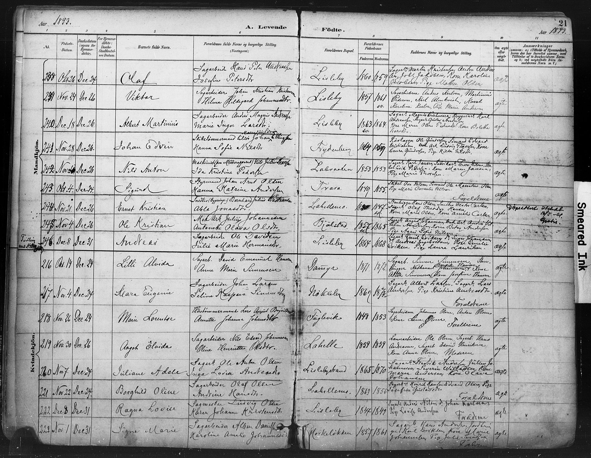 Glemmen prestekontor Kirkebøker, SAO/A-10908/F/Fa/L0013: Parish register (official) no. 13, 1892-1907, p. 21