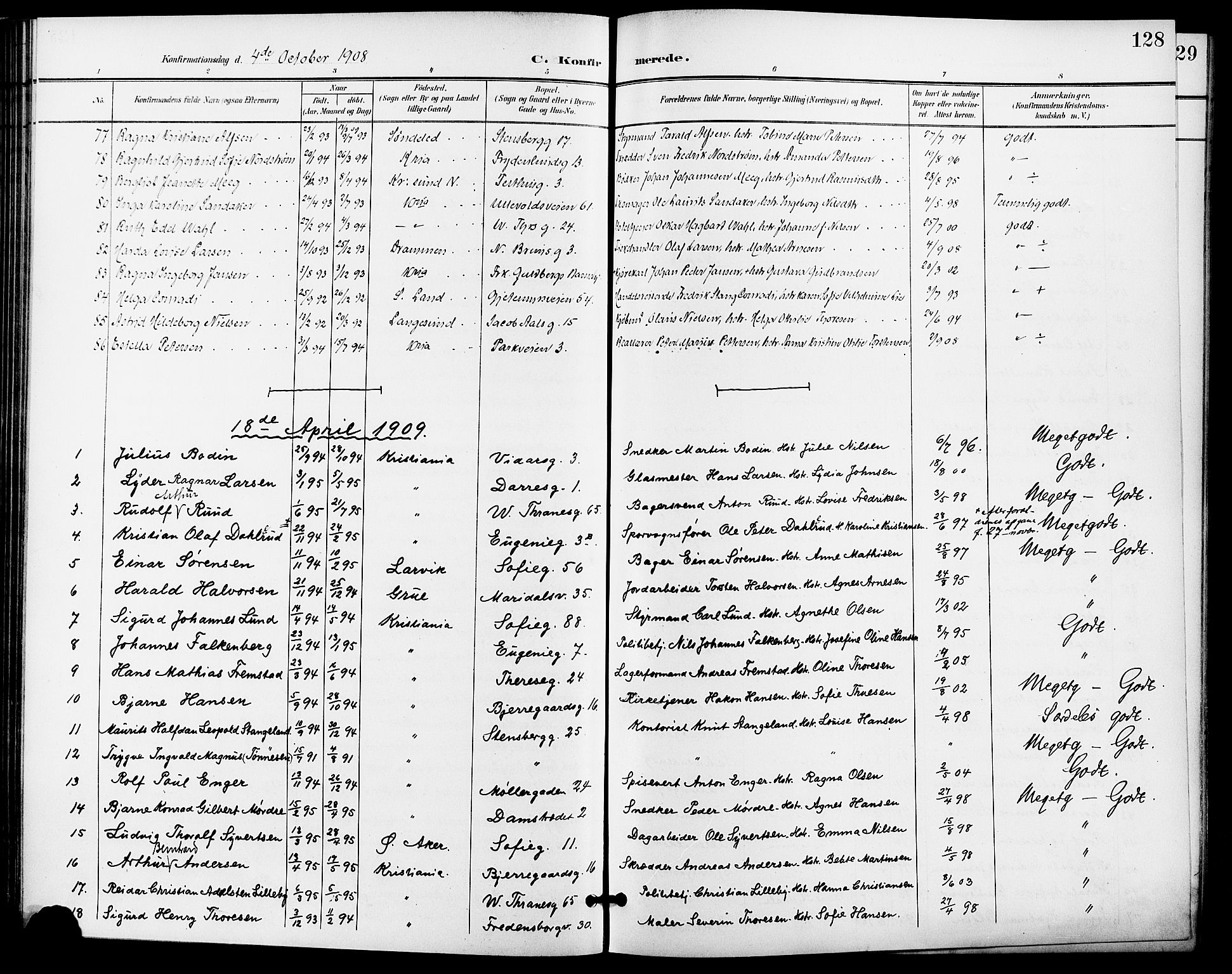 Gamle Aker prestekontor Kirkebøker, SAO/A-10617a/F/L0012: Parish register (official) no. 12, 1898-1910, p. 128