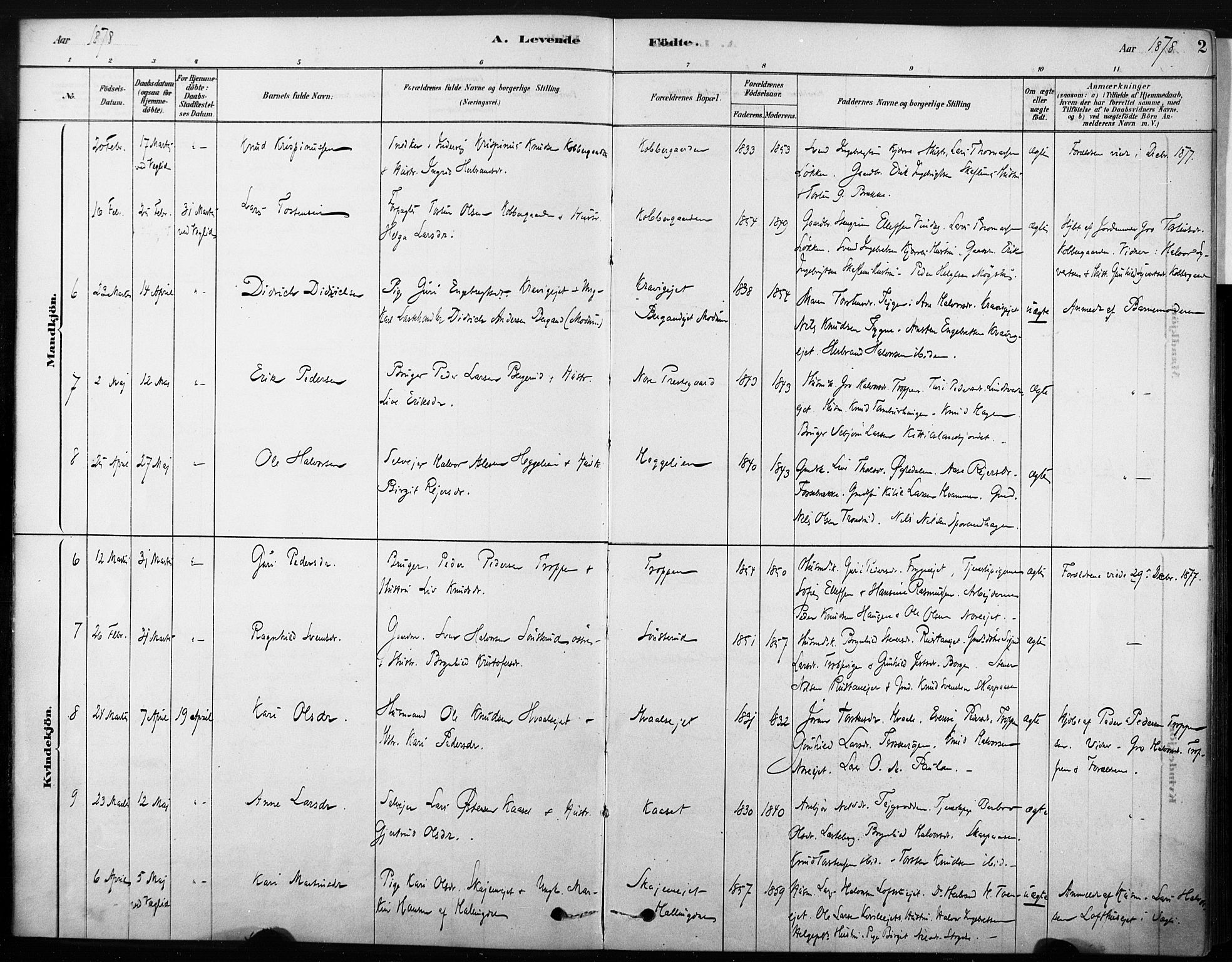 Nore kirkebøker, AV/SAKO-A-238/F/Fb/L0001: Parish register (official) no. II 1, 1878-1886, p. 2