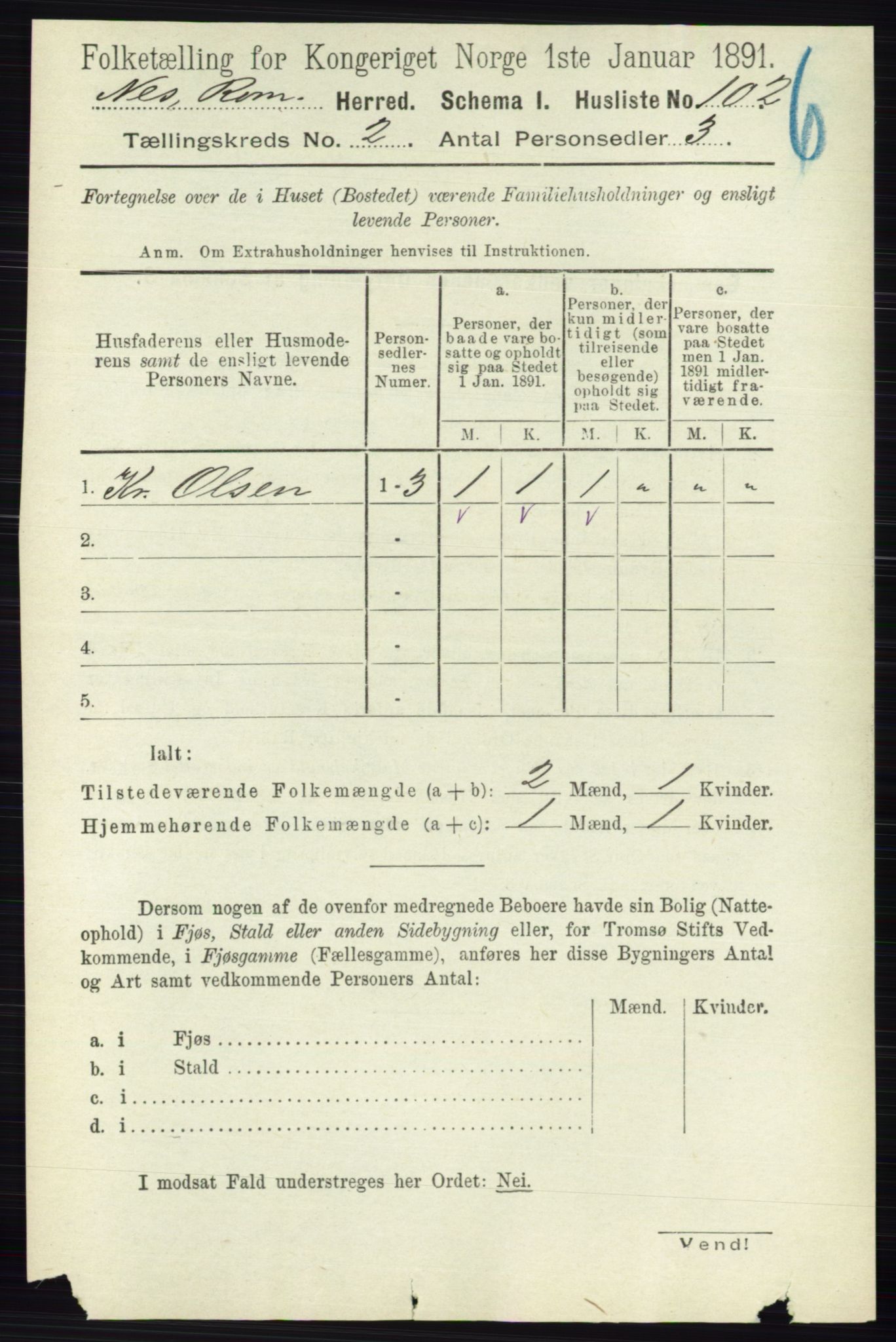 RA, 1891 census for 0236 Nes, 1891, p. 933