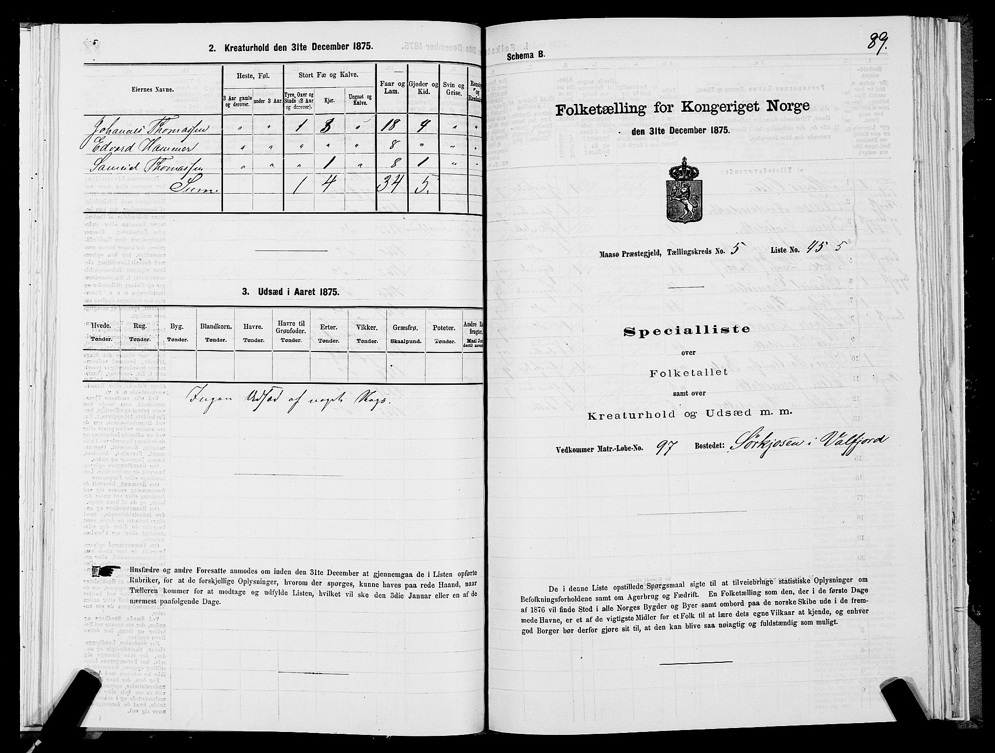 SATØ, 1875 census for 2018P Måsøy, 1875, p. 1089