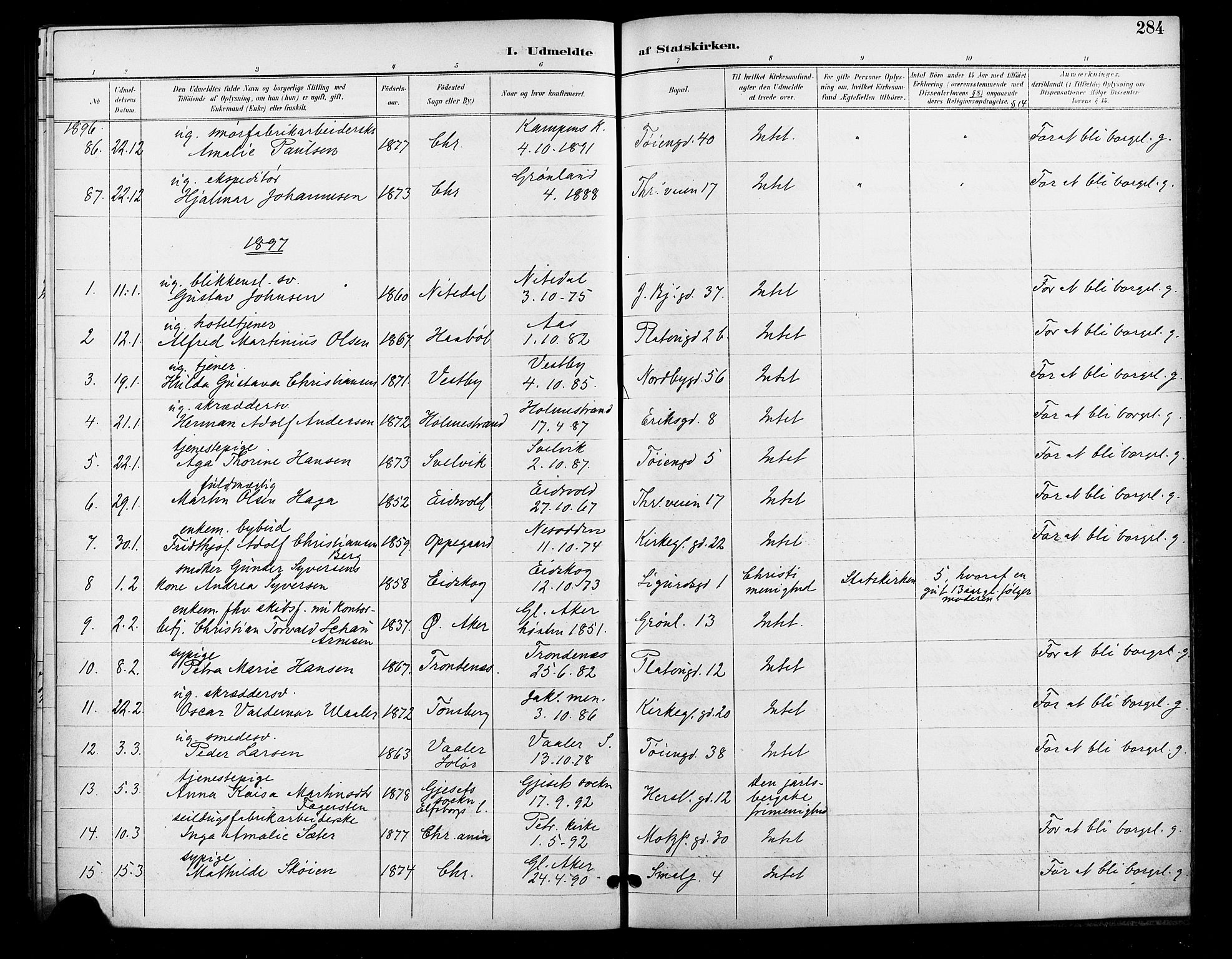 Grønland prestekontor Kirkebøker, SAO/A-10848/F/Fa/L0011: Parish register (official) no. 11, 1892-1907, p. 284