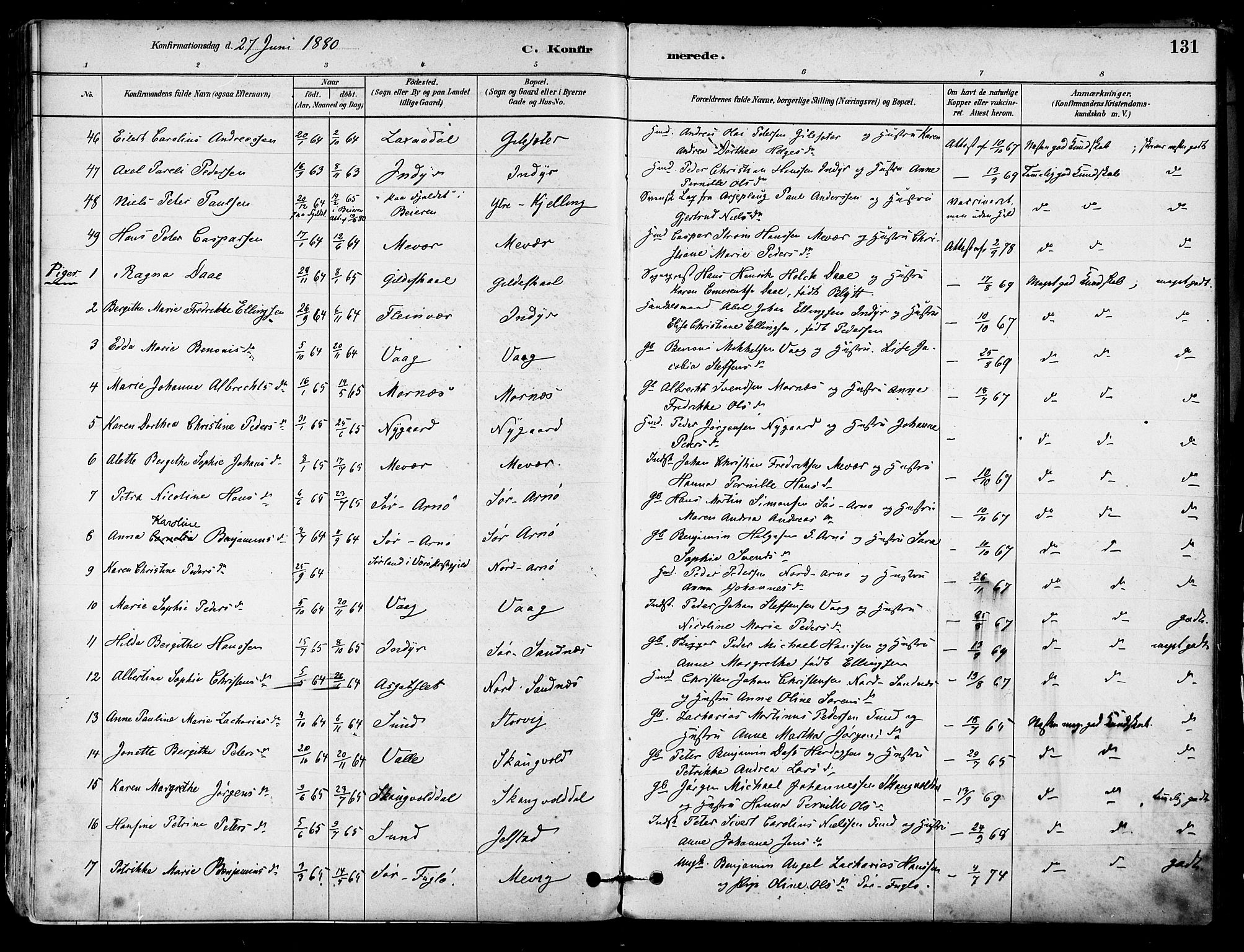 Ministerialprotokoller, klokkerbøker og fødselsregistre - Nordland, AV/SAT-A-1459/805/L0099: Parish register (official) no. 805A06, 1880-1891, p. 131