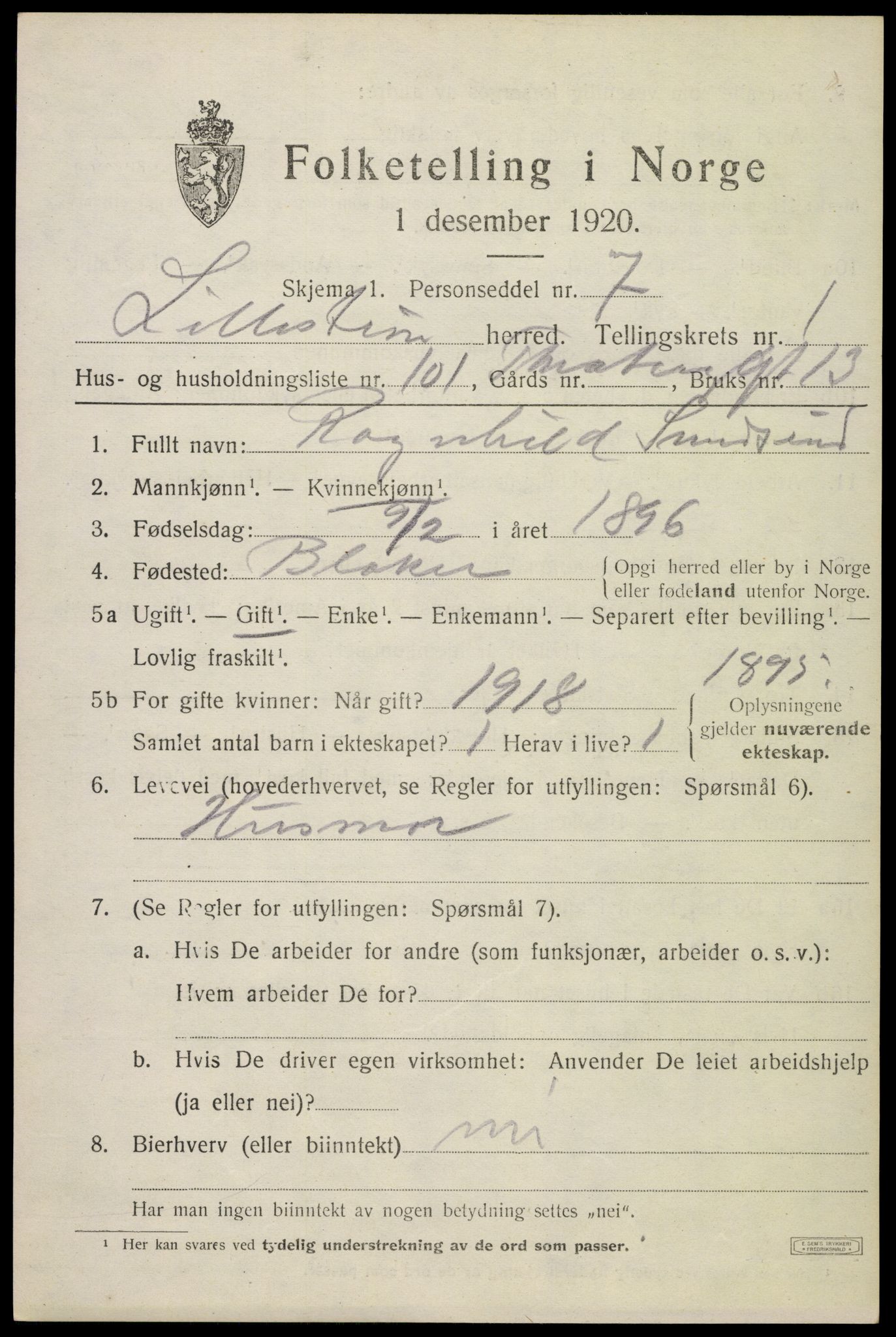 SAO, 1920 census for Lillestrøm, 1920, p. 3070