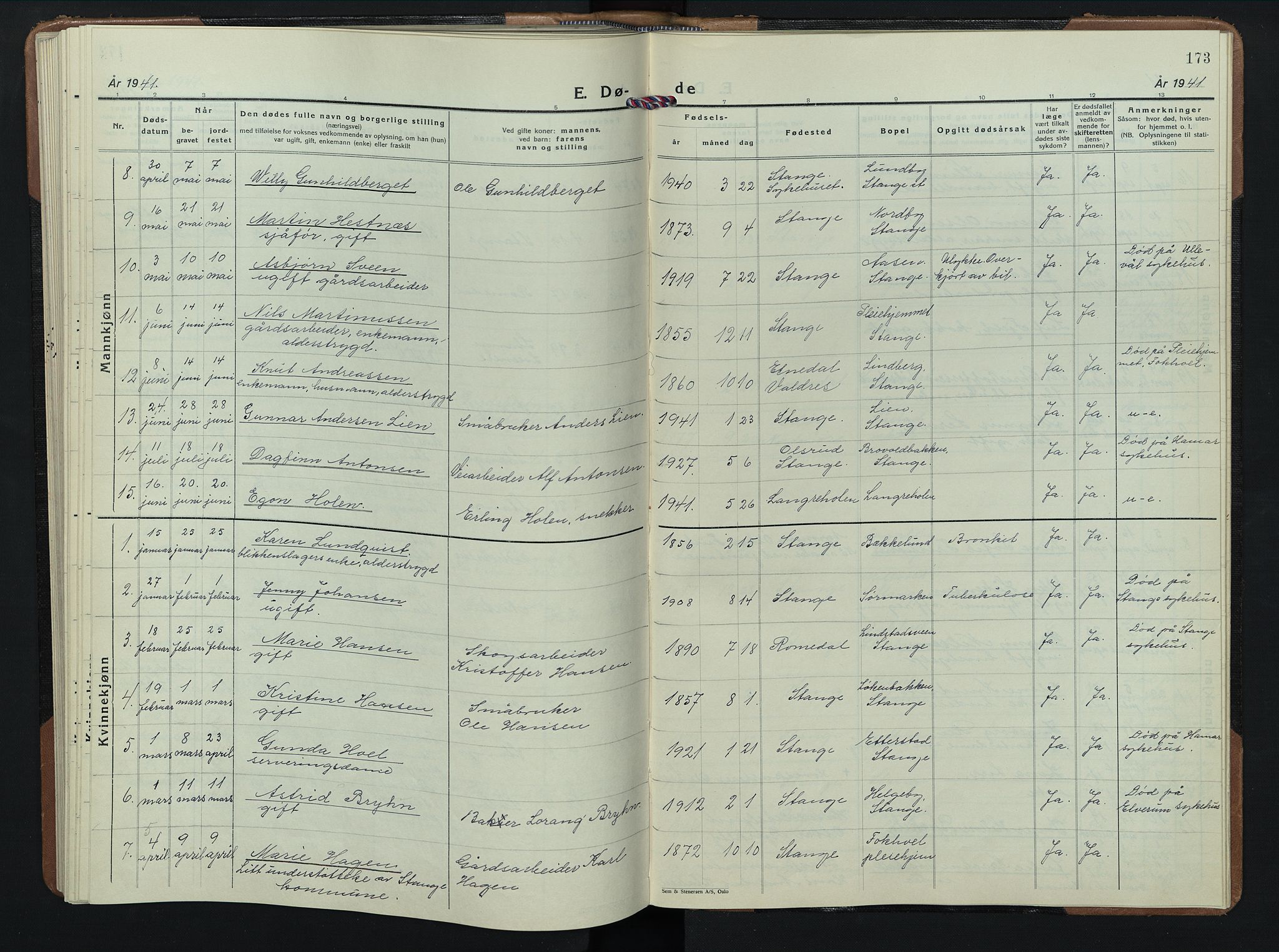 Stange prestekontor, AV/SAH-PREST-002/L/L0020: Parish register (copy) no. 20, 1936-1947, p. 173