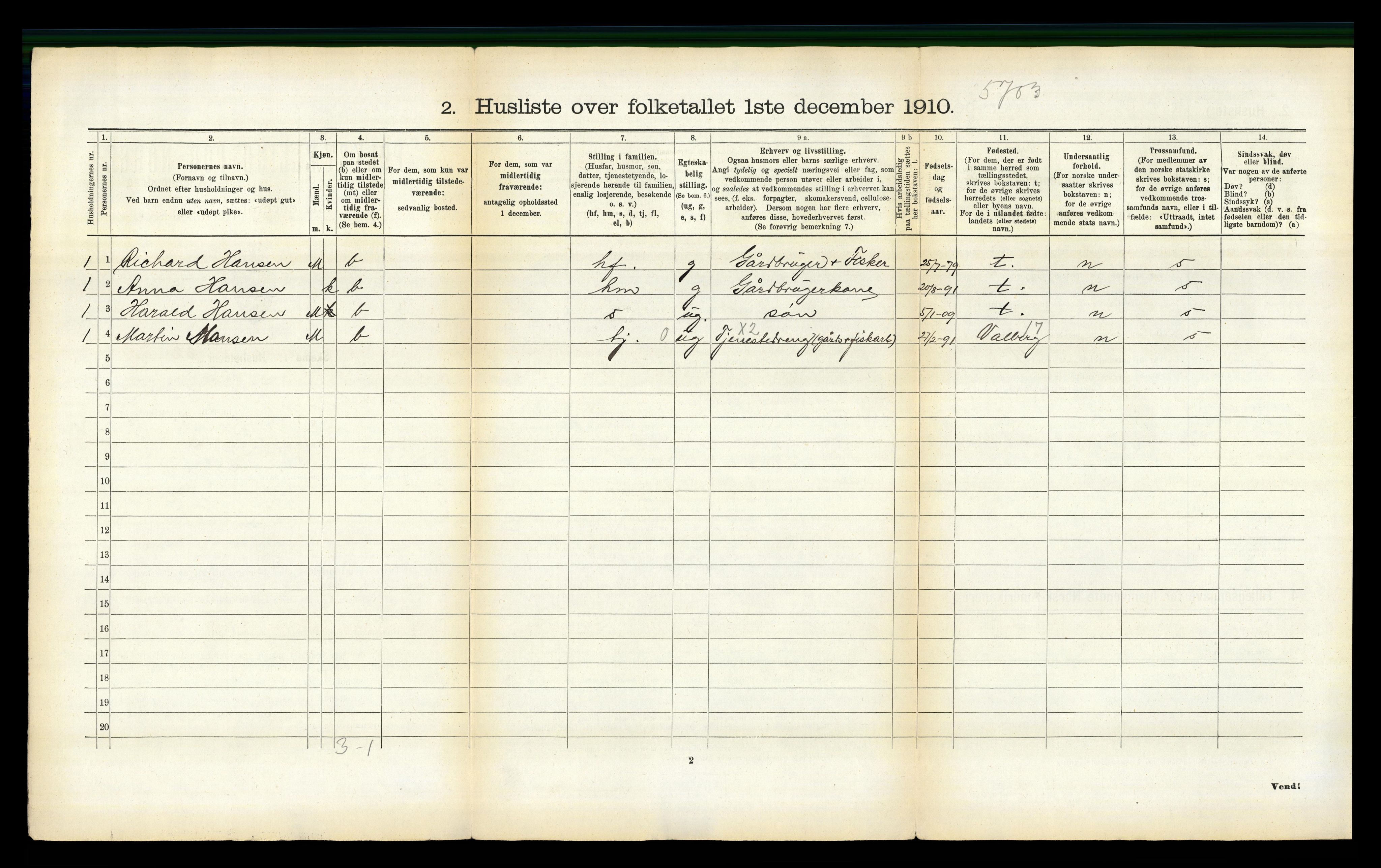 RA, 1910 census for Vågan, 1910, p. 104