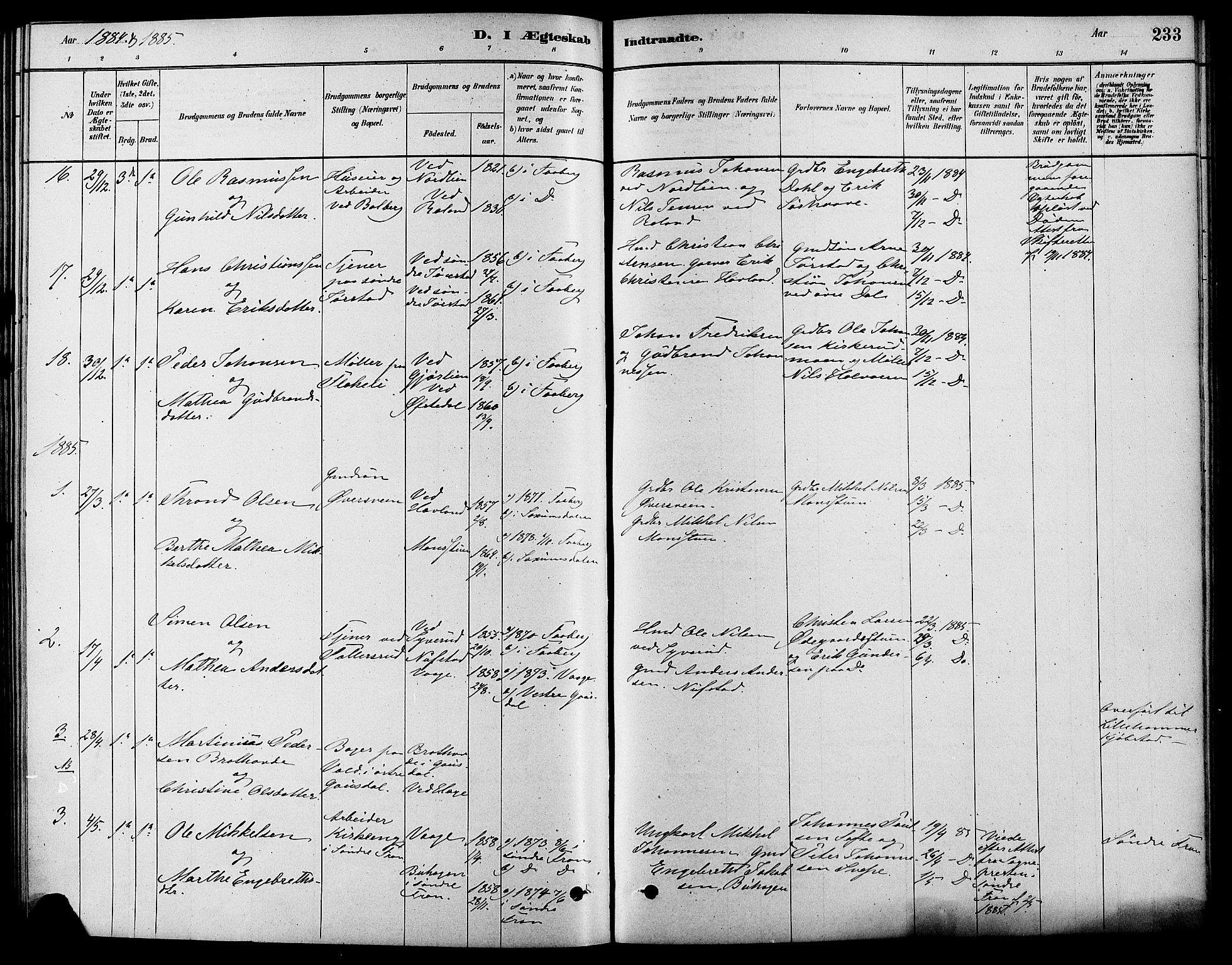 Fåberg prestekontor, SAH/PREST-086/H/Ha/Haa/L0008: Parish register (official) no. 8, 1879-1898, p. 233