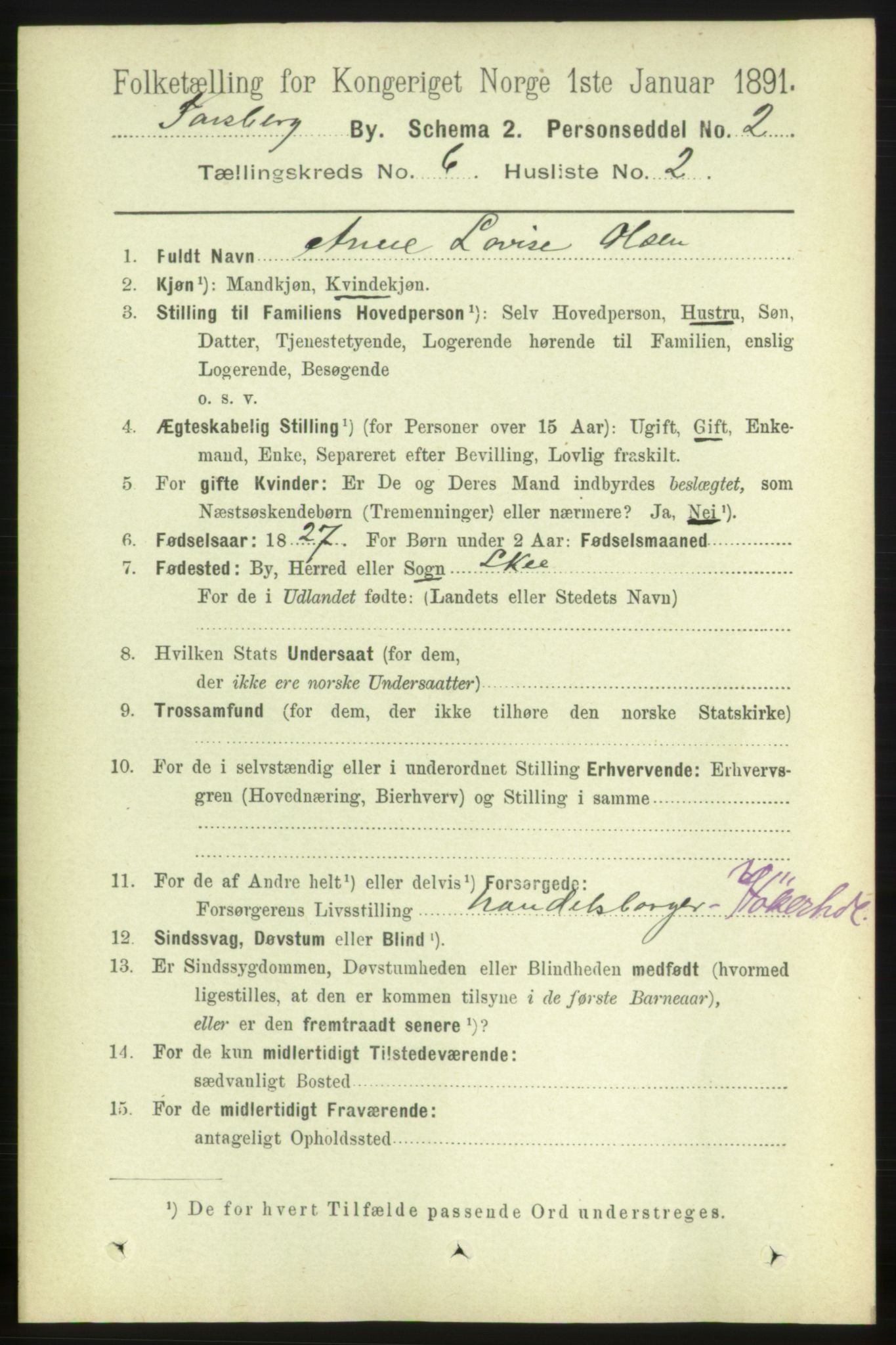 RA, 1891 census for 0705 Tønsberg, 1891, p. 2461