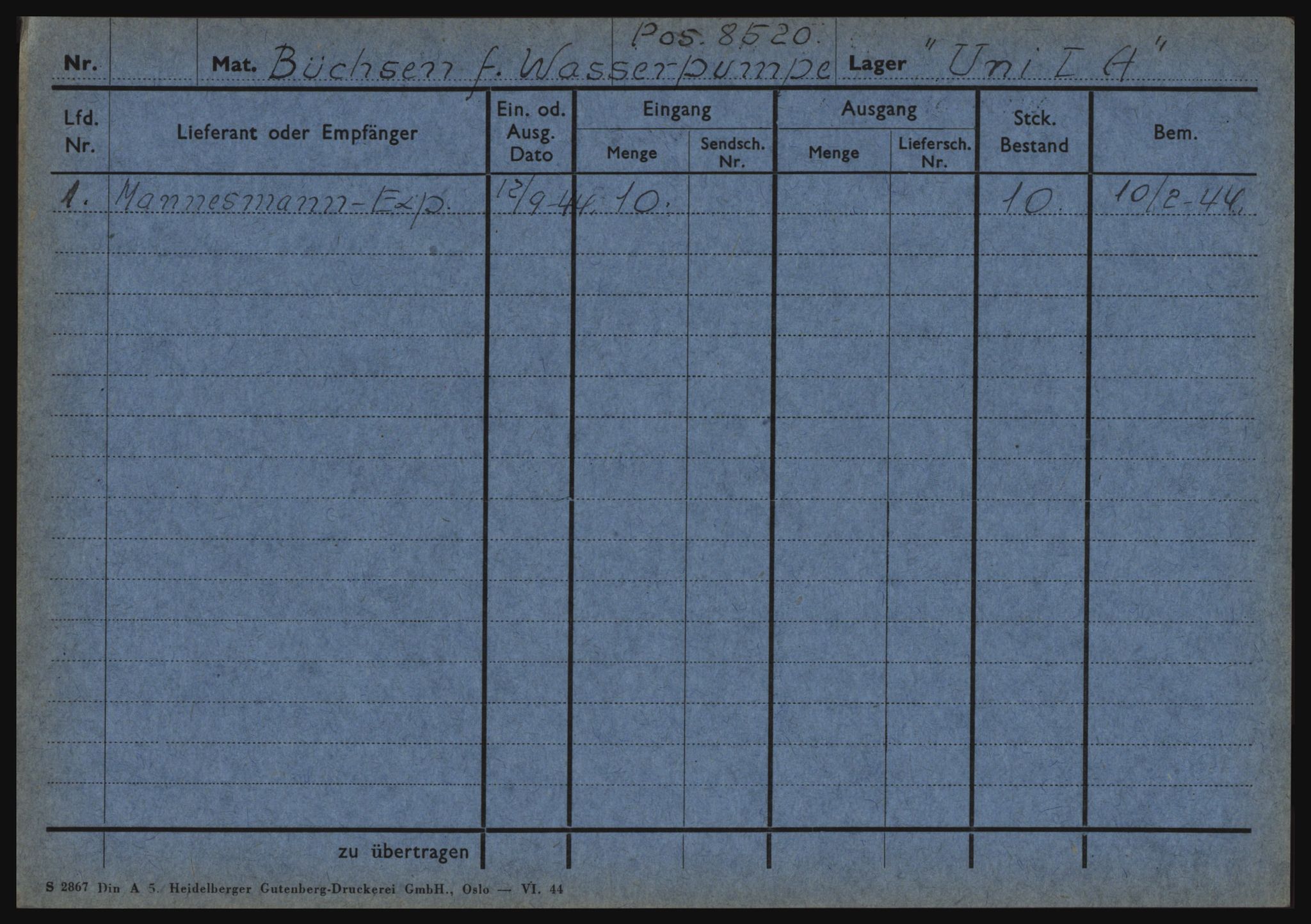 Tyske arkiver, Organisation Todt (OT), Einsatzgruppe Wiking, AV/RA-RAFA-2188/1/O/O12/L0002: Kartotek - Elektromaterial etc A-Z, 1940-1945, p. 52