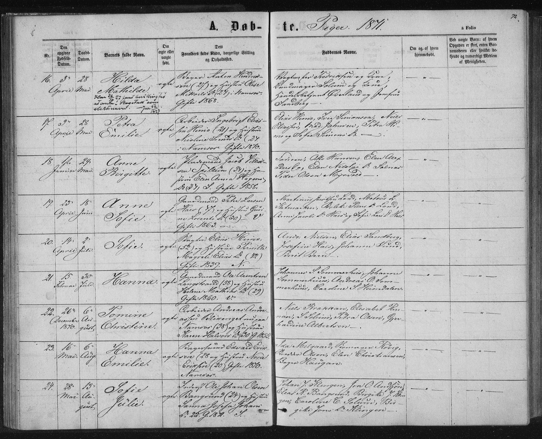 Ministerialprotokoller, klokkerbøker og fødselsregistre - Nord-Trøndelag, AV/SAT-A-1458/768/L0570: Parish register (official) no. 768A05, 1865-1874, p. 72