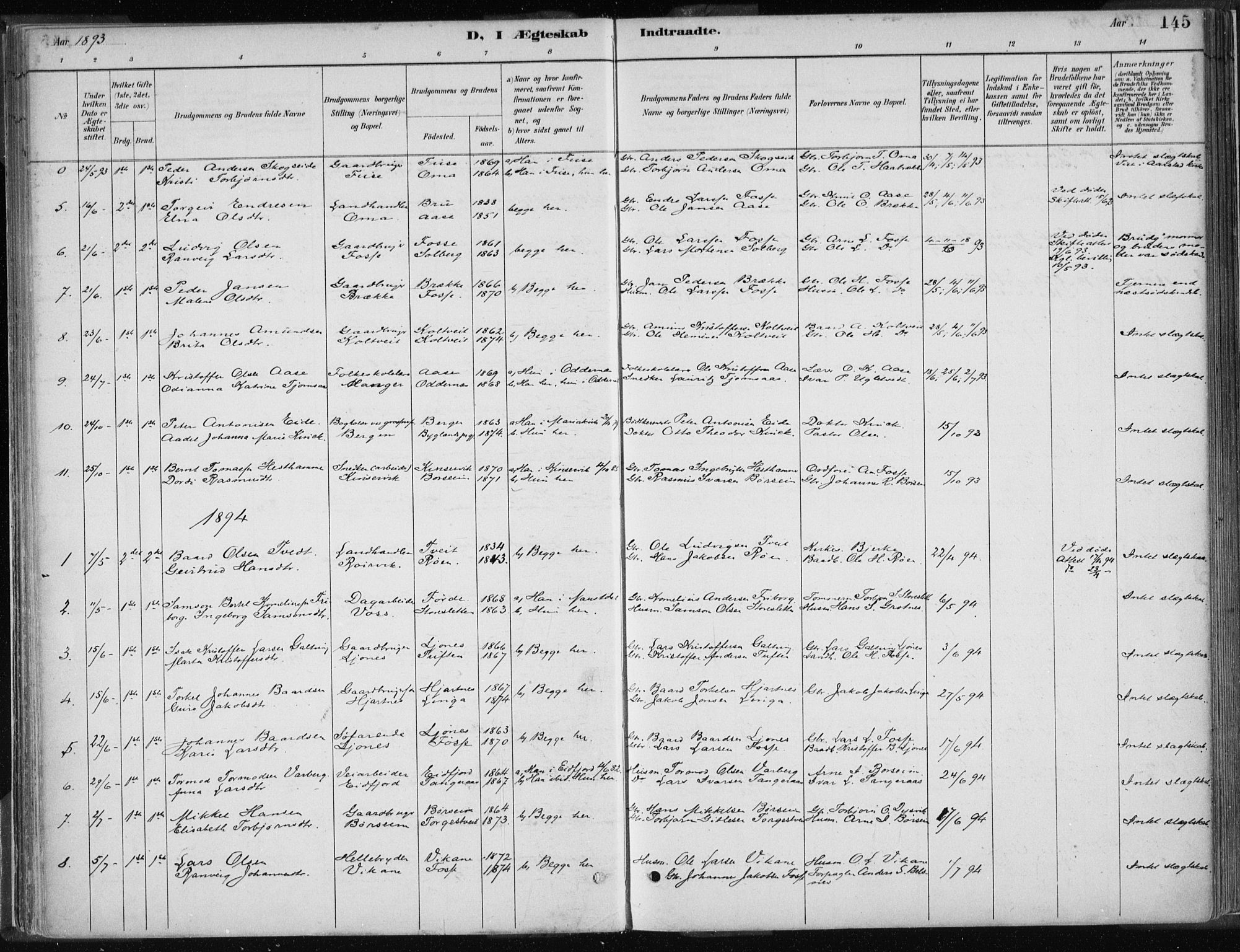 Strandebarm sokneprestembete, AV/SAB-A-78401/H/Haa: Parish register (official) no. B  1, 1886-1908, p. 145