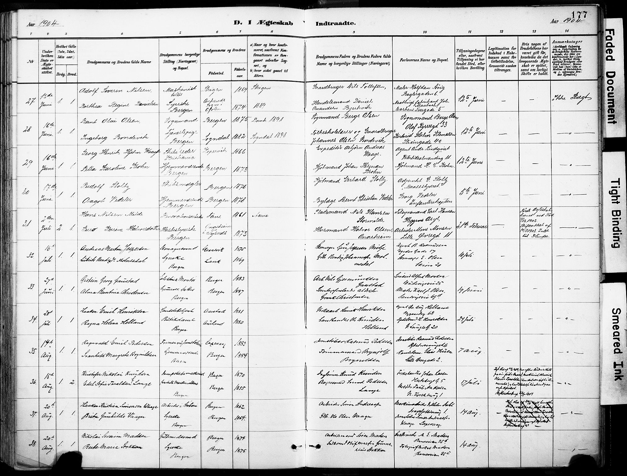 Domkirken sokneprestembete, SAB/A-74801/H/Haa/L0037: Parish register (official) no. D 4, 1880-1907, p. 177