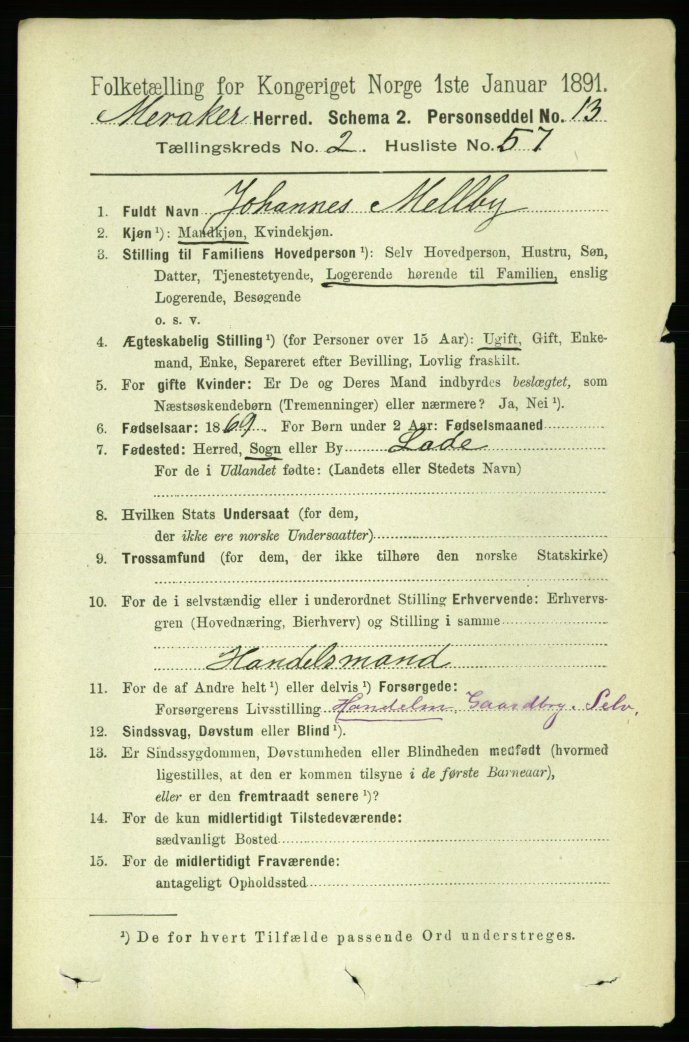 RA, 1891 census for 1711 Meråker, 1891, p. 990