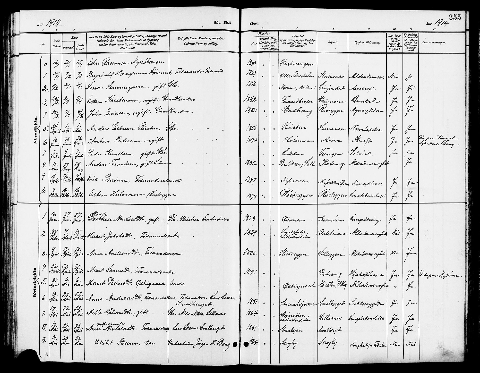 Tynset prestekontor, SAH/PREST-058/H/Ha/Hab/L0009: Parish register (copy) no. 9, 1900-1914, p. 255