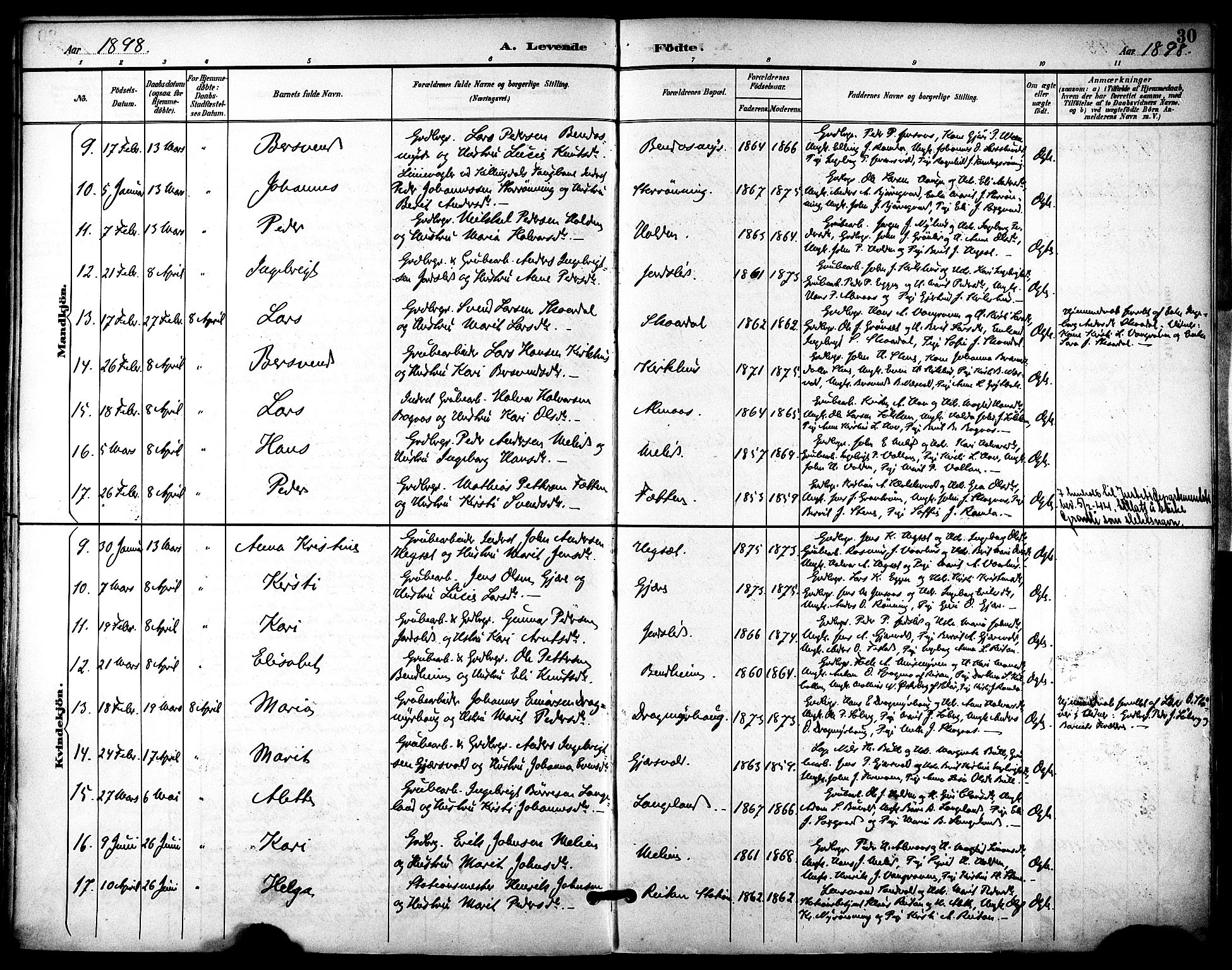 Ministerialprotokoller, klokkerbøker og fødselsregistre - Sør-Trøndelag, SAT/A-1456/686/L0984: Parish register (official) no. 686A02, 1891-1906, p. 30