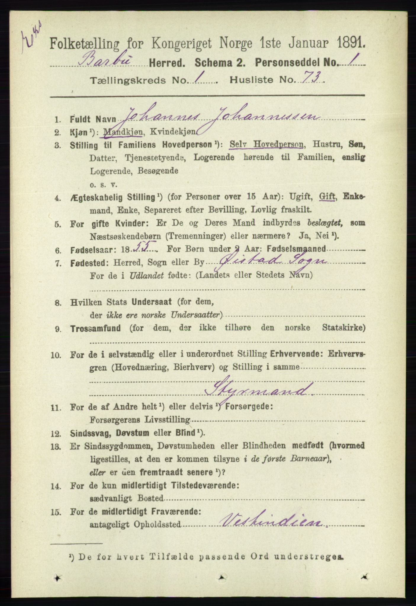 RA, Census 1891 for Nedenes amt: Gjenparter av personsedler for beslektede ektefeller, menn, 1891, p. 509