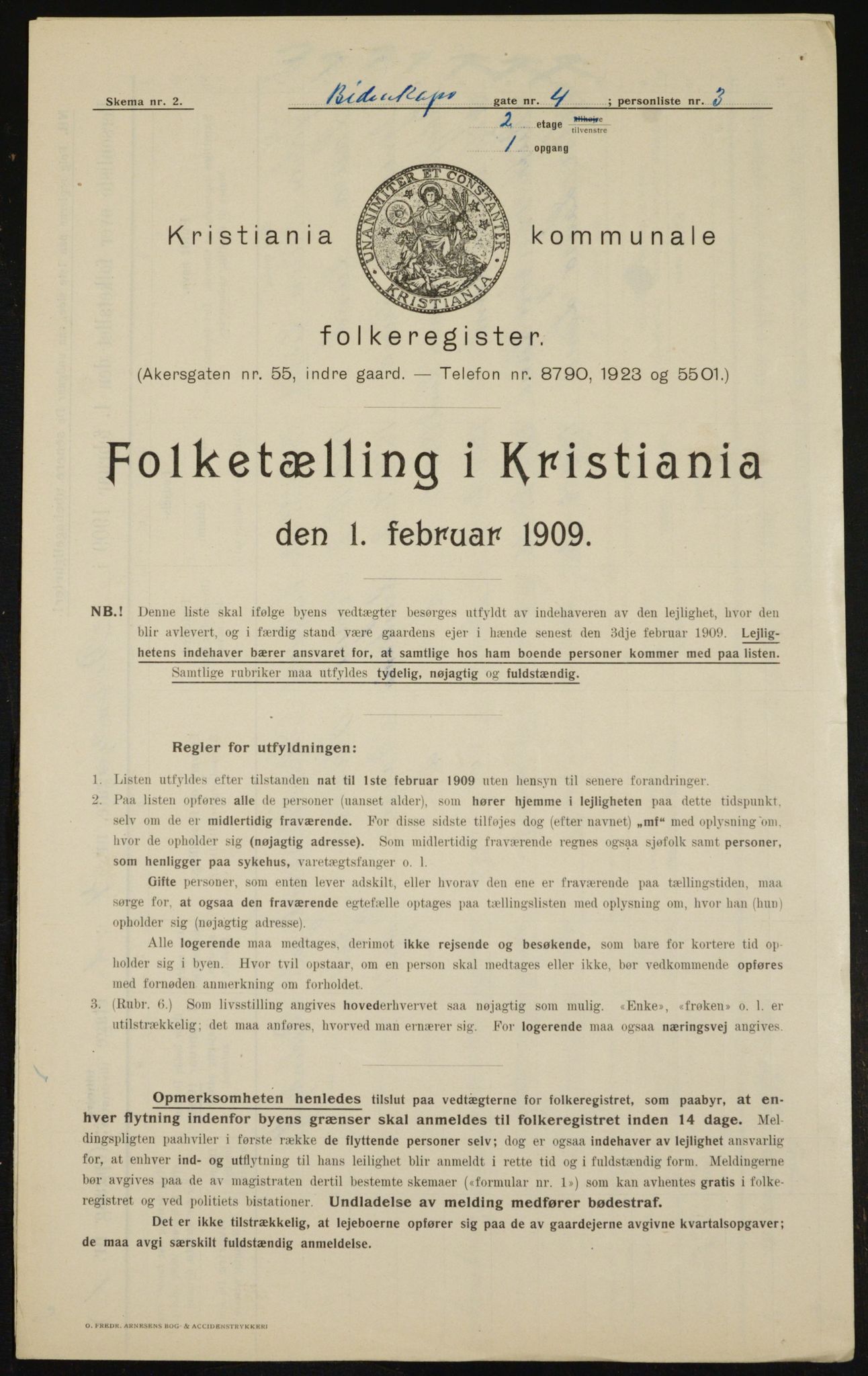 OBA, Municipal Census 1909 for Kristiania, 1909, p. 4413