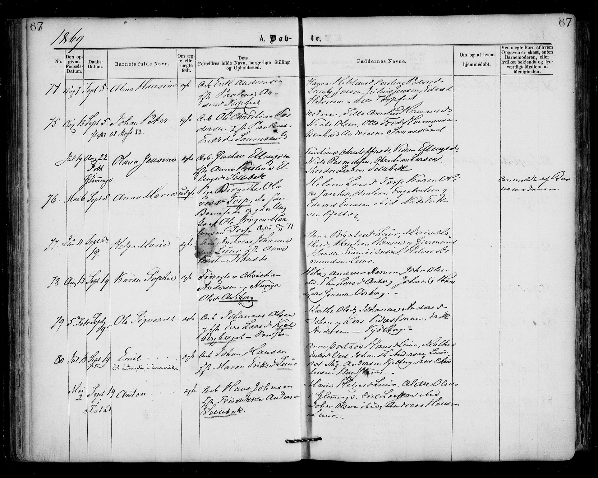 Borge prestekontor Kirkebøker, AV/SAO-A-10903/F/Fa/L0006: Parish register (official) no. I 6, 1861-1874, p. 67