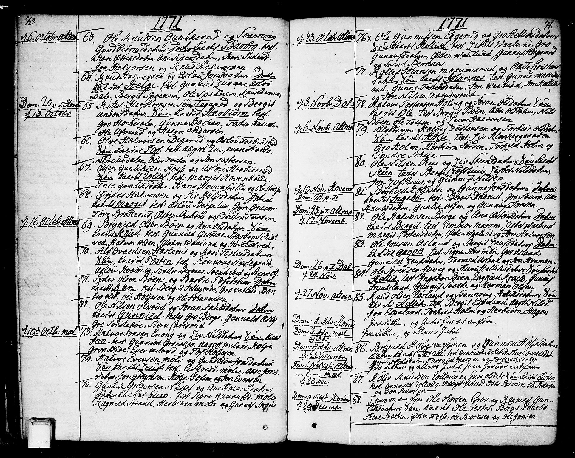 Tinn kirkebøker, SAKO/A-308/F/Fa/L0002: Parish register (official) no. I 2, 1757-1810, p. 70-71