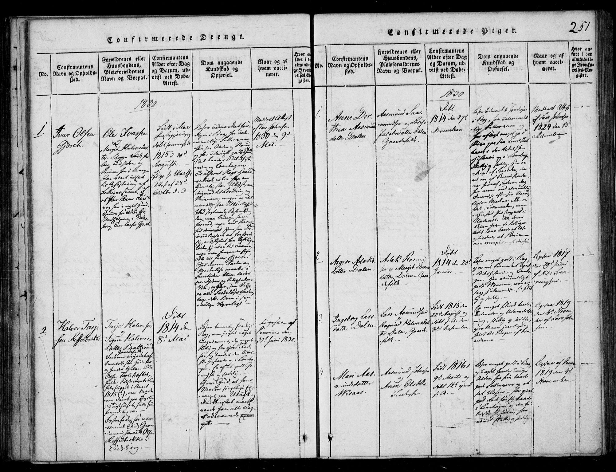 Lårdal kirkebøker, SAKO/A-284/F/Fb/L0001: Parish register (official) no. II 1, 1815-1860, p. 251