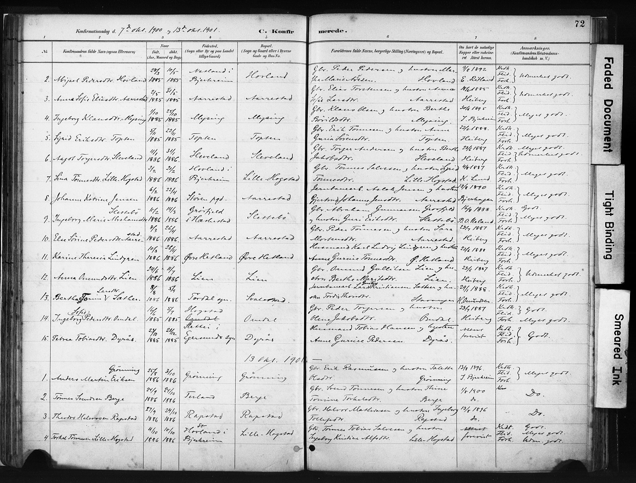Helleland sokneprestkontor, SAST/A-101810: Parish register (official) no. A 8, 1887-1907, p. 72