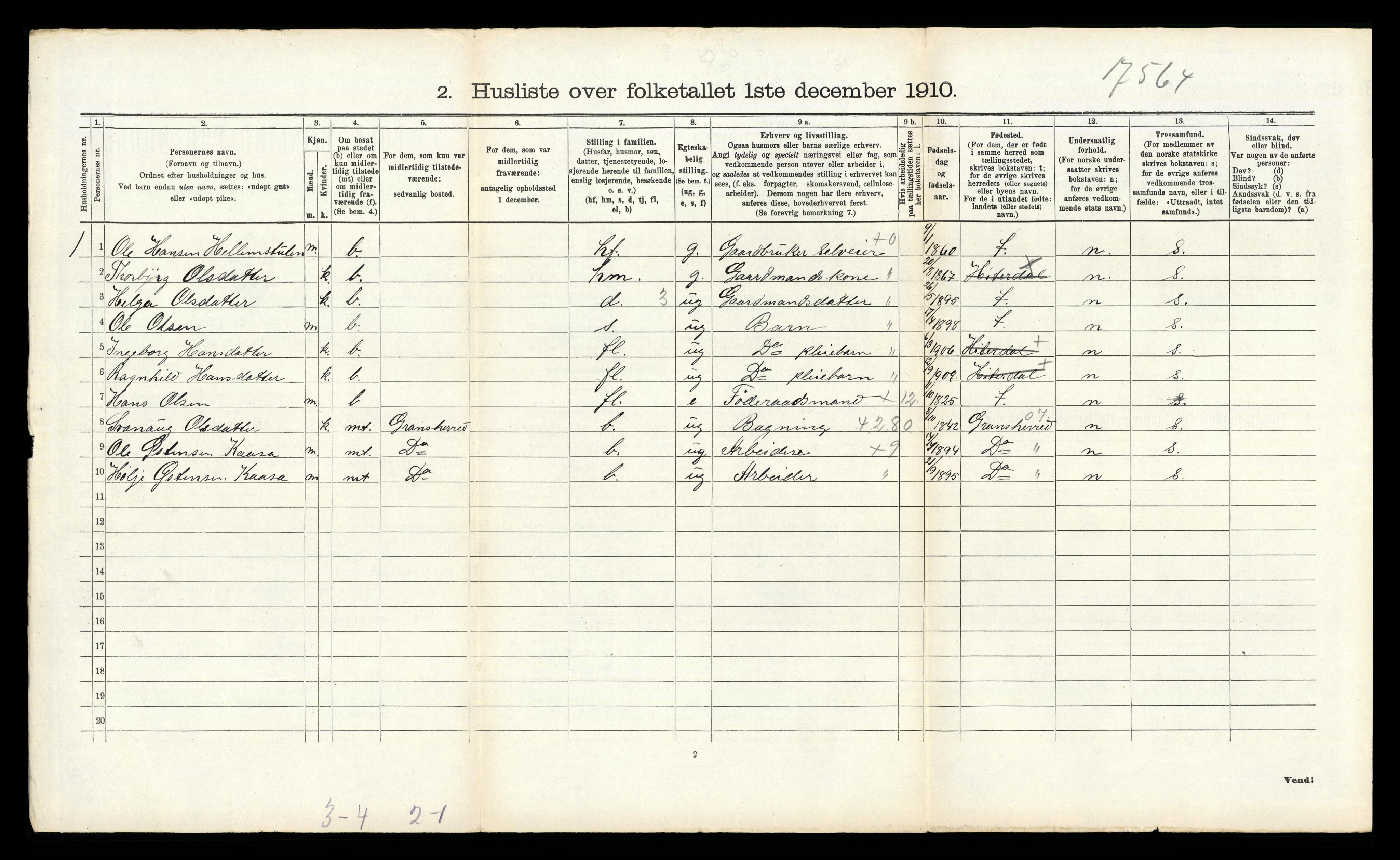 RA, 1910 census for Heddal, 1910, p. 1792