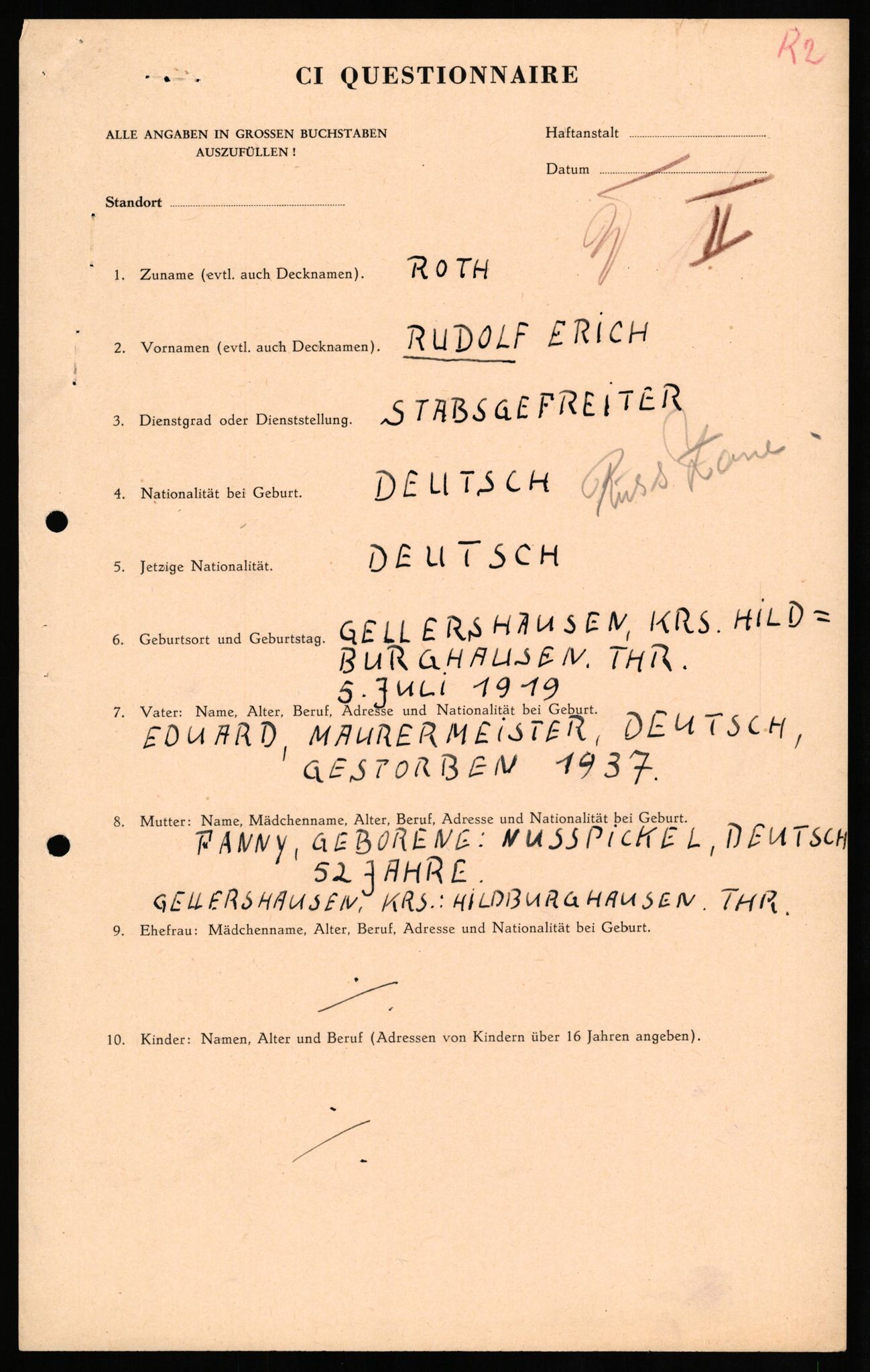 Forsvaret, Forsvarets overkommando II, AV/RA-RAFA-3915/D/Db/L0028: CI Questionaires. Tyske okkupasjonsstyrker i Norge. Tyskere., 1945-1946, p. 174