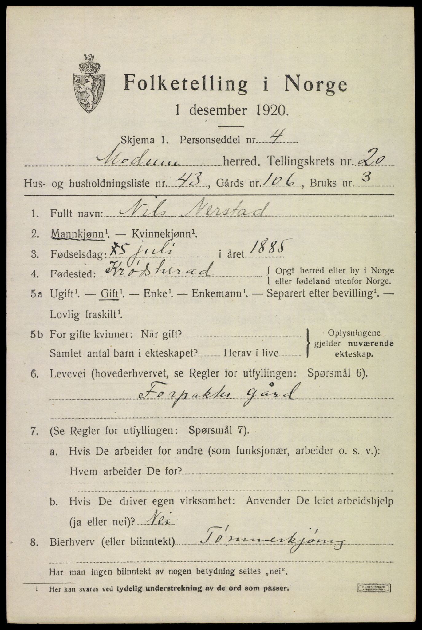 SAKO, 1920 census for Modum, 1920, p. 22477