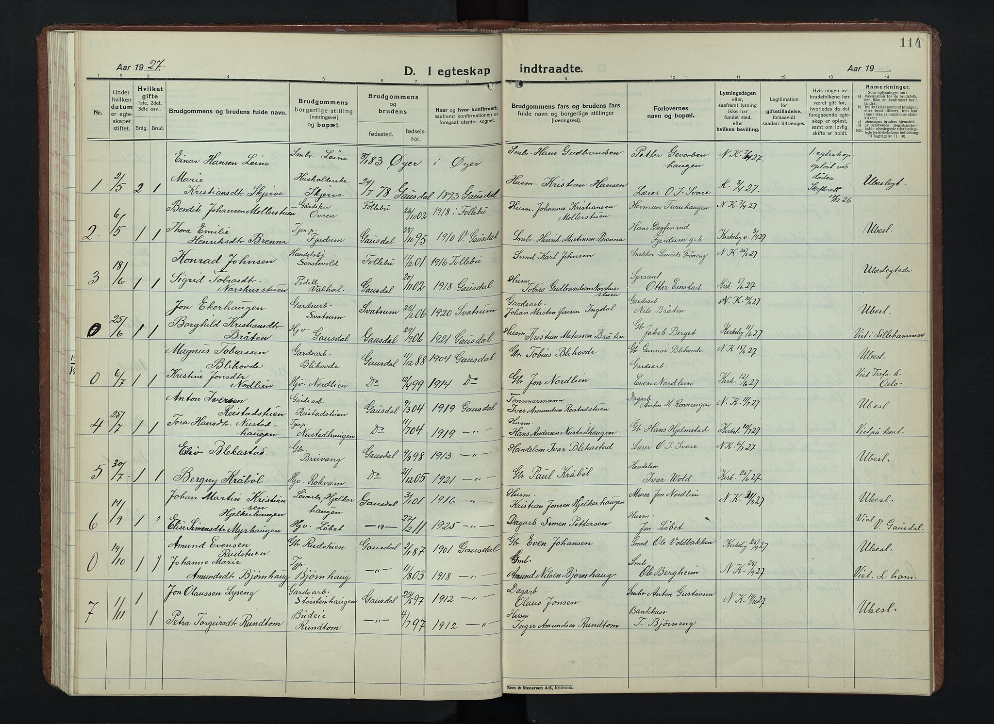 Østre Gausdal prestekontor, AV/SAH-PREST-092/H/Ha/Hab/L0006: Parish register (copy) no. 6, 1922-1945, p. 114