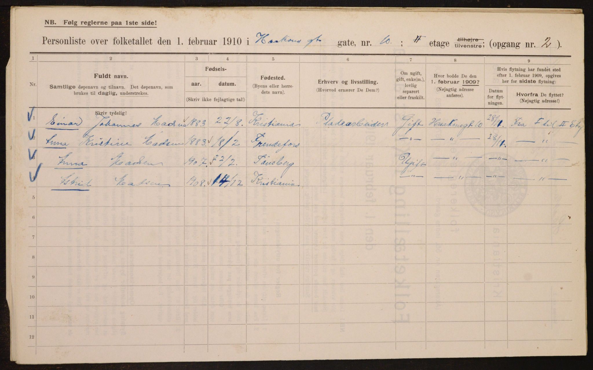 OBA, Municipal Census 1910 for Kristiania, 1910, p. 41859