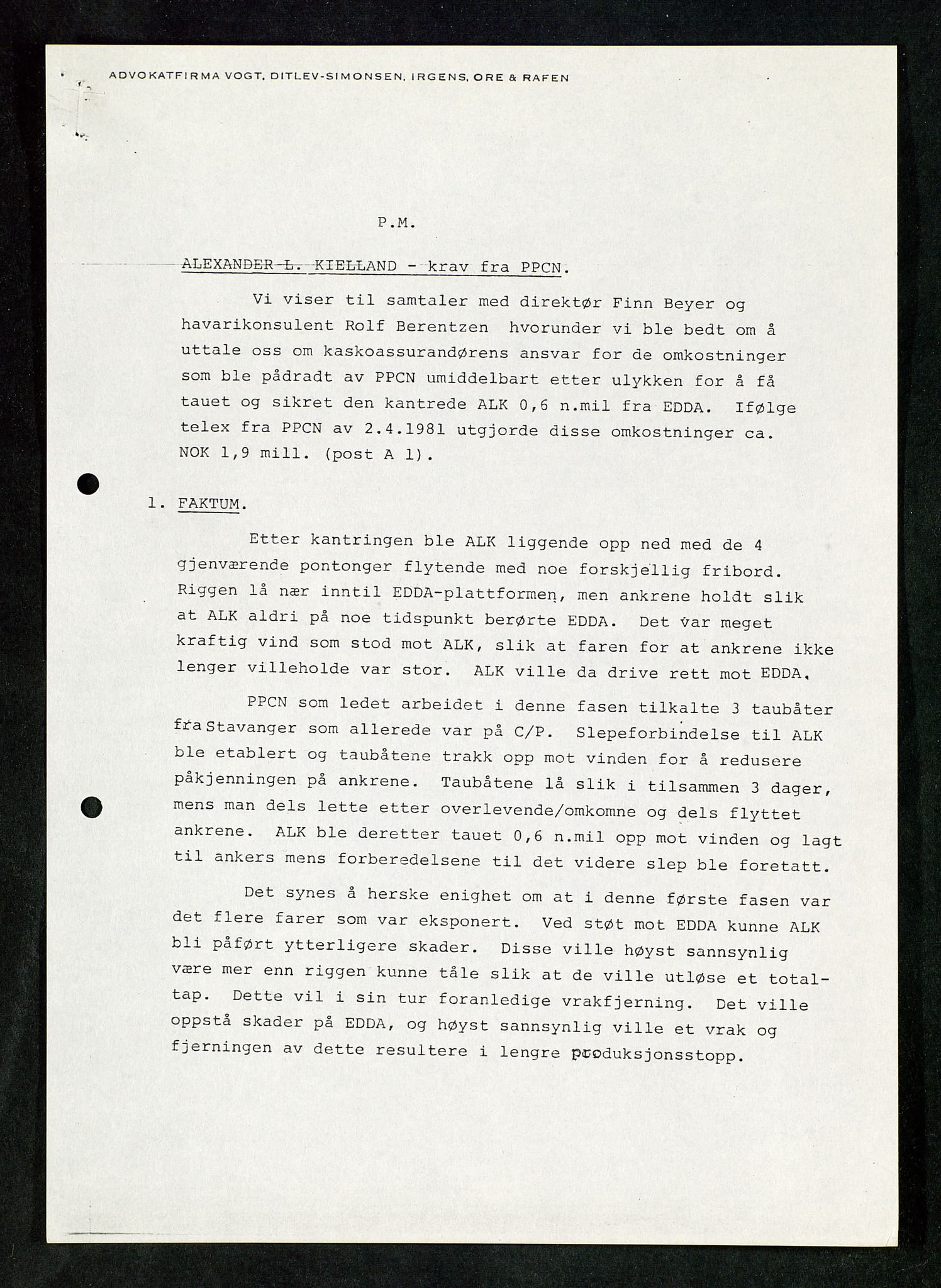 Pa 1503 - Stavanger Drilling AS, SAST/A-101906/Da/L0017: Alexander L. Kielland - Saks- og korrespondansearkiv, 1981-1984, p. 219