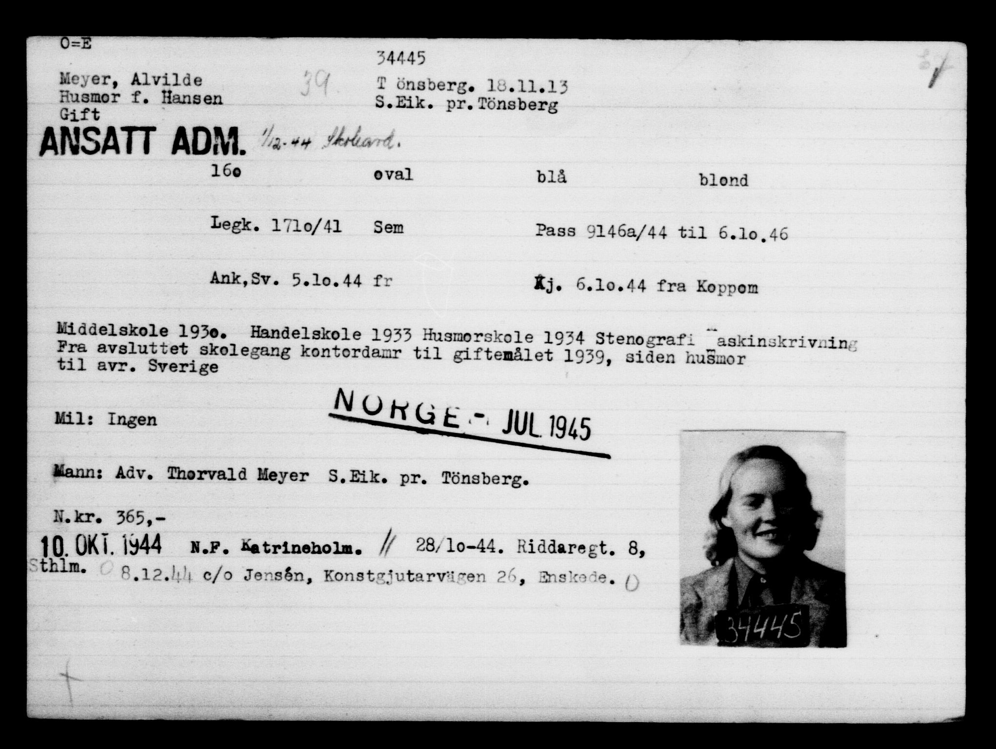 Utenriksstasjonene, Legasjonen i Stockholm, Flyktningkontoret, AV/RA-S-6753/V/Va/L0013: Kjesäterkartoteket, flyktninger med registreringsnr. 31500-34731, 1940-1945, p. 3102