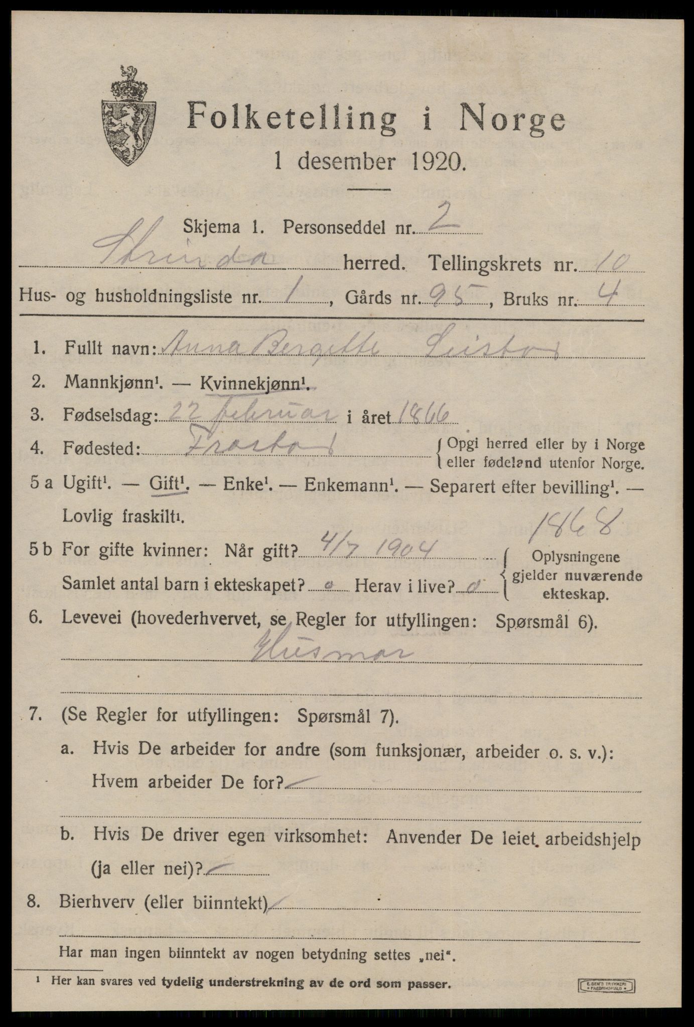 SAT, 1920 census for Strinda, 1920, p. 24122