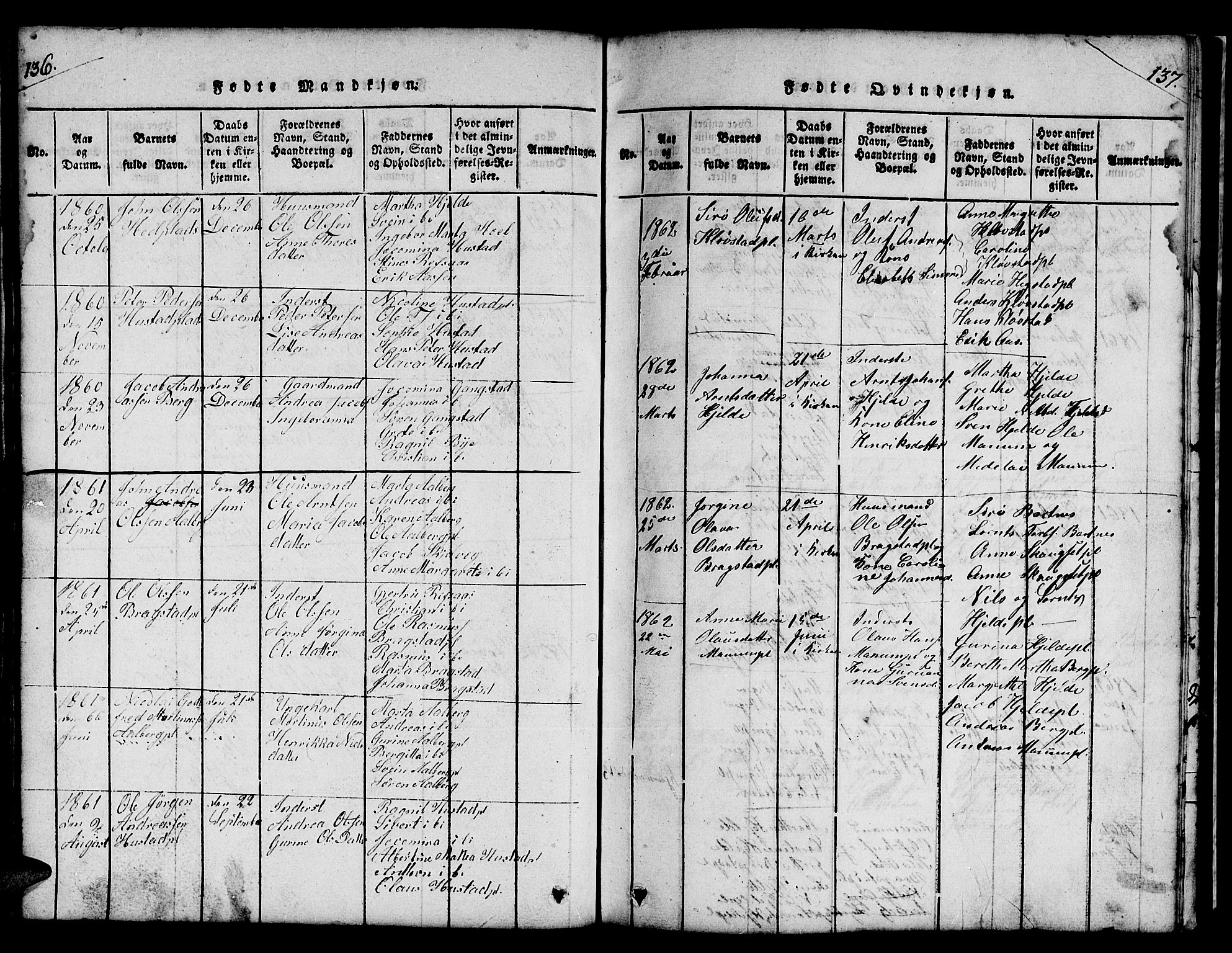 Ministerialprotokoller, klokkerbøker og fødselsregistre - Nord-Trøndelag, SAT/A-1458/732/L0317: Parish register (copy) no. 732C01, 1816-1881, p. 136-137