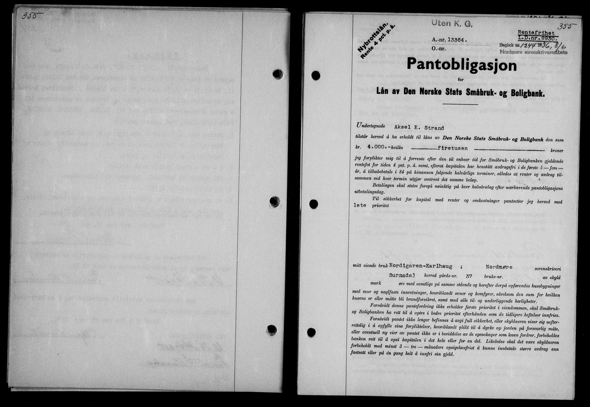 Nordmøre sorenskriveri, AV/SAT-A-4132/1/2/2Ca/L0088: Mortgage book no. 78, 1936-1936, Diary no: : 1244/1936