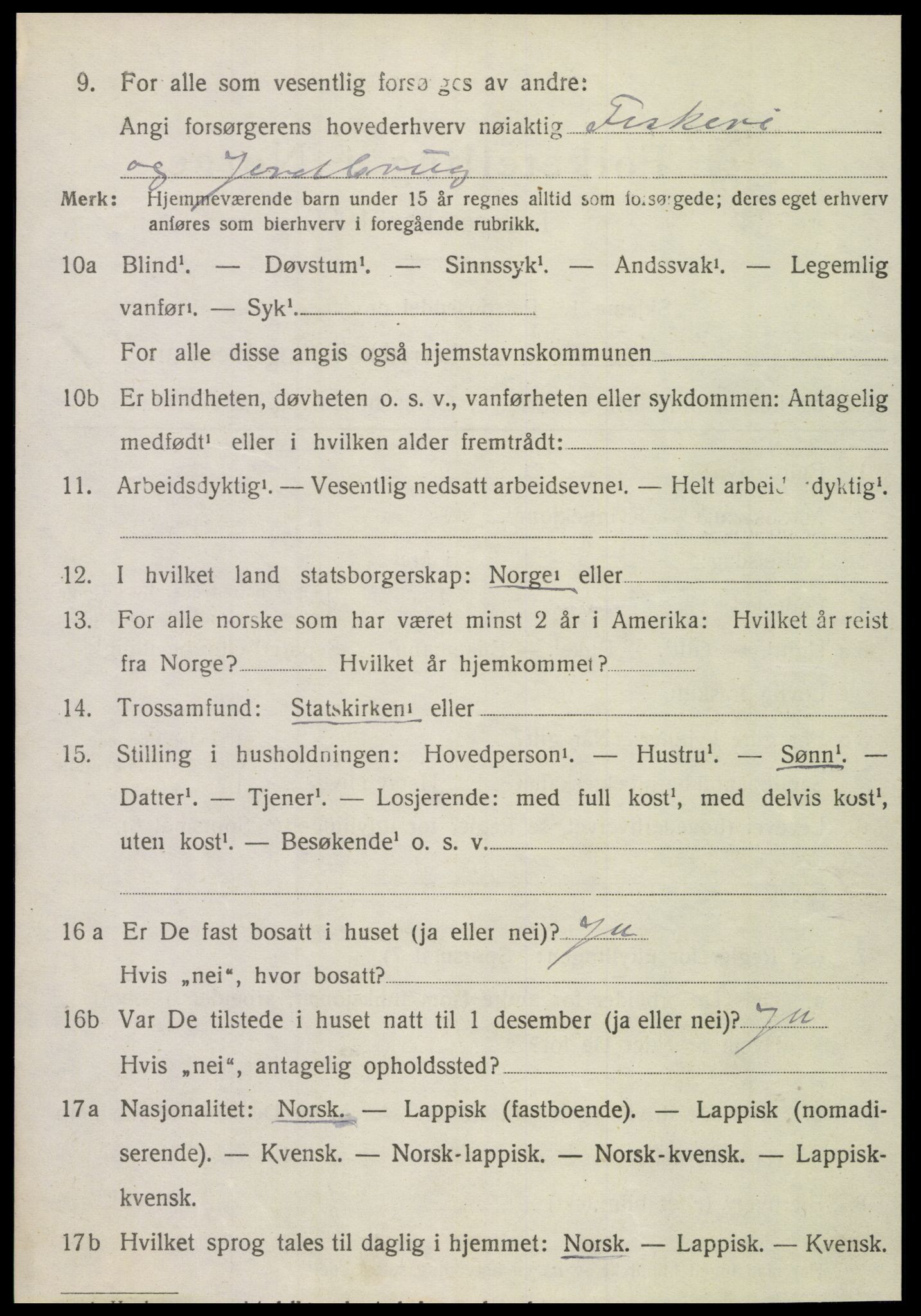 SAT, 1920 census for Tjøtta, 1920, p. 2158