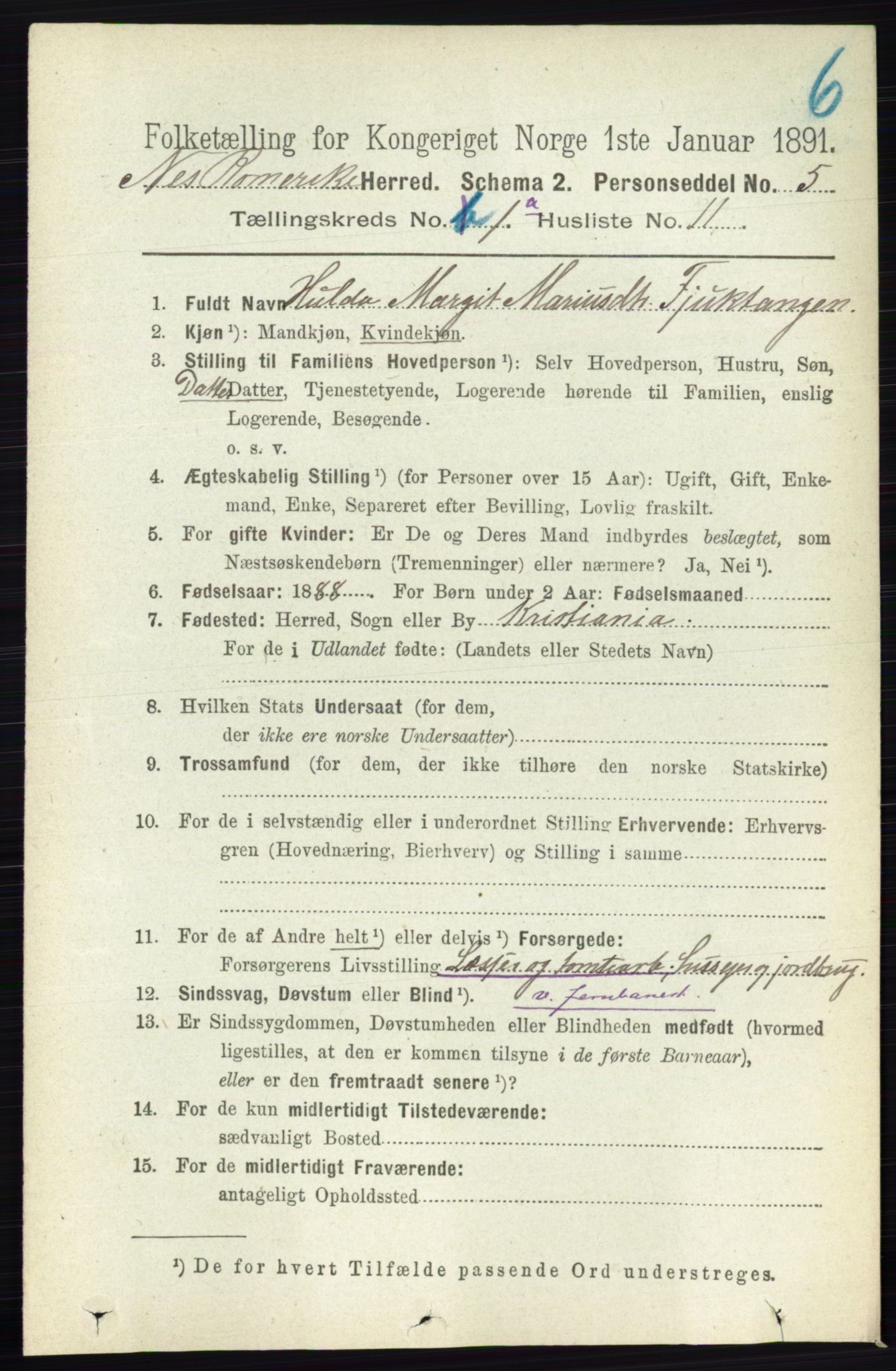 RA, 1891 census for 0236 Nes, 1891, p. 179