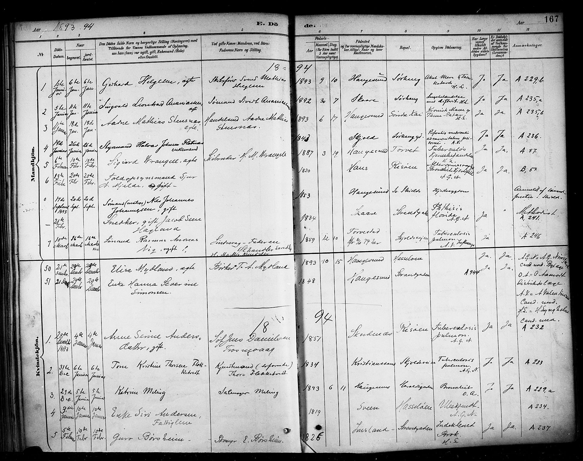 Haugesund sokneprestkontor, SAST/A -101863/H/Ha/Haa/L0005: Parish register (official) no. A 5, 1891-1903, p. 167
