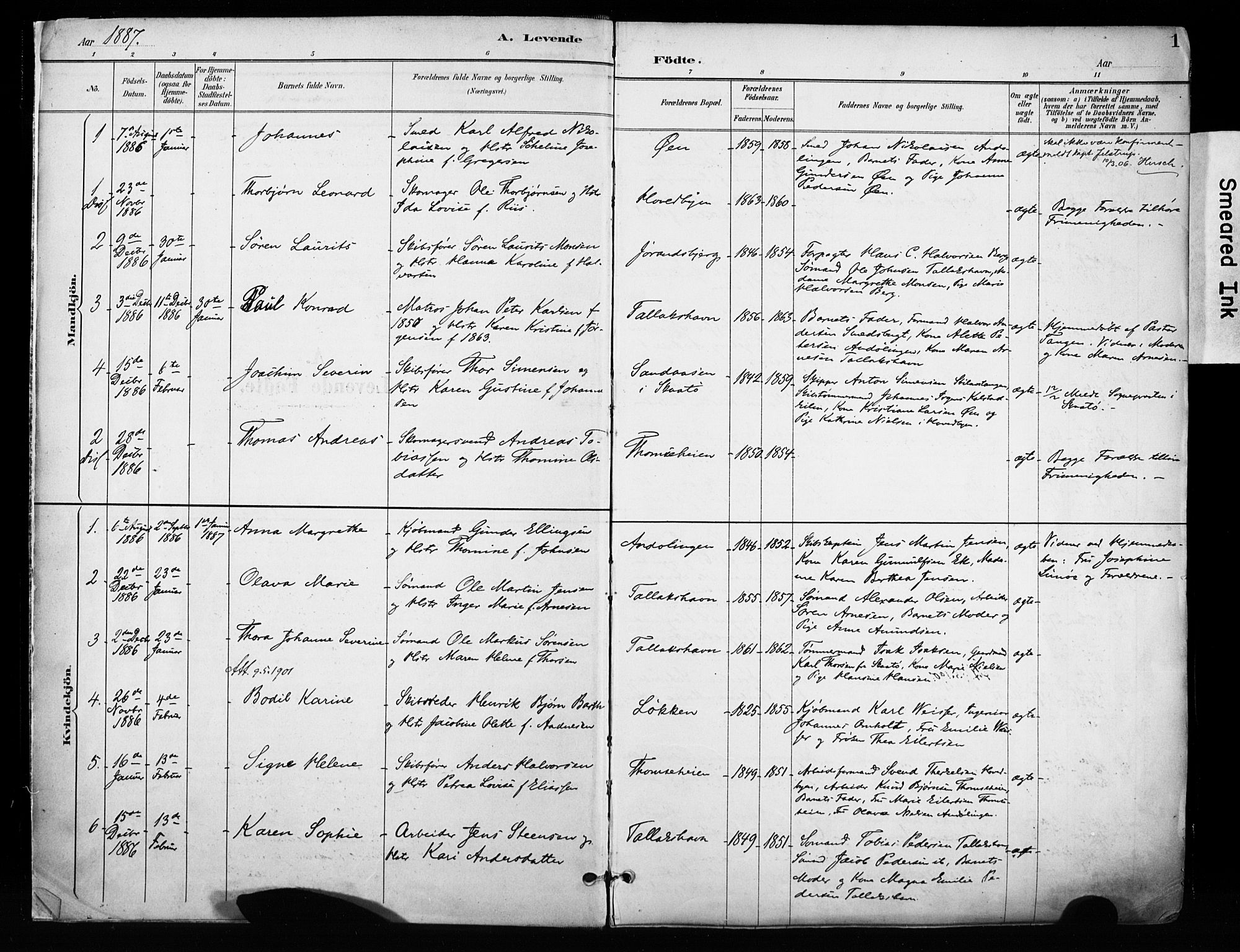 Kragerø kirkebøker, SAKO/A-278/F/Fa/L0013: Parish register (official) no. 13, 1887-1915, p. 1