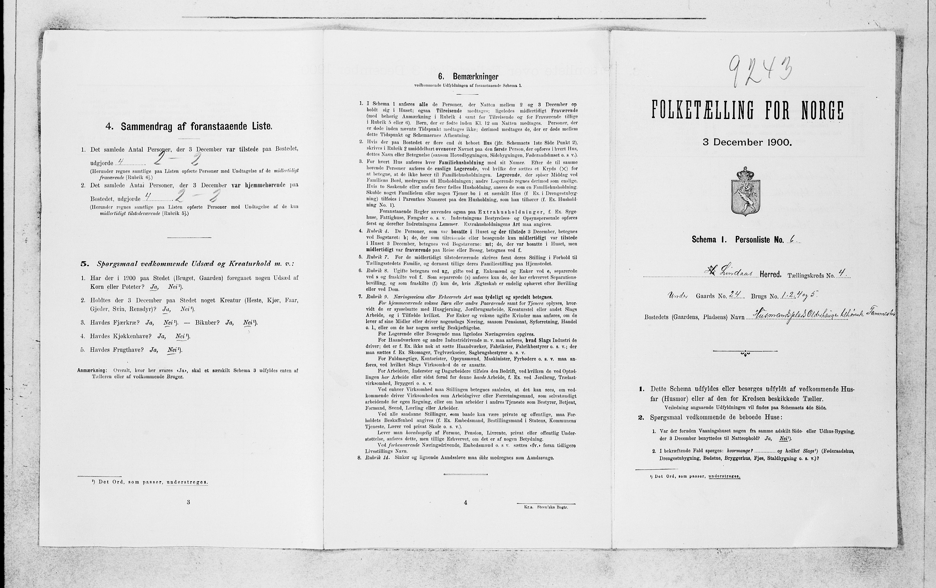 SAB, 1900 census for Lindås, 1900, p. 416