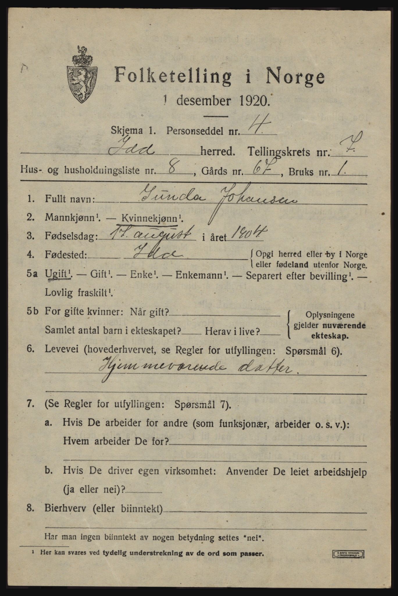 SAO, 1920 census for Idd, 1920, p. 8719