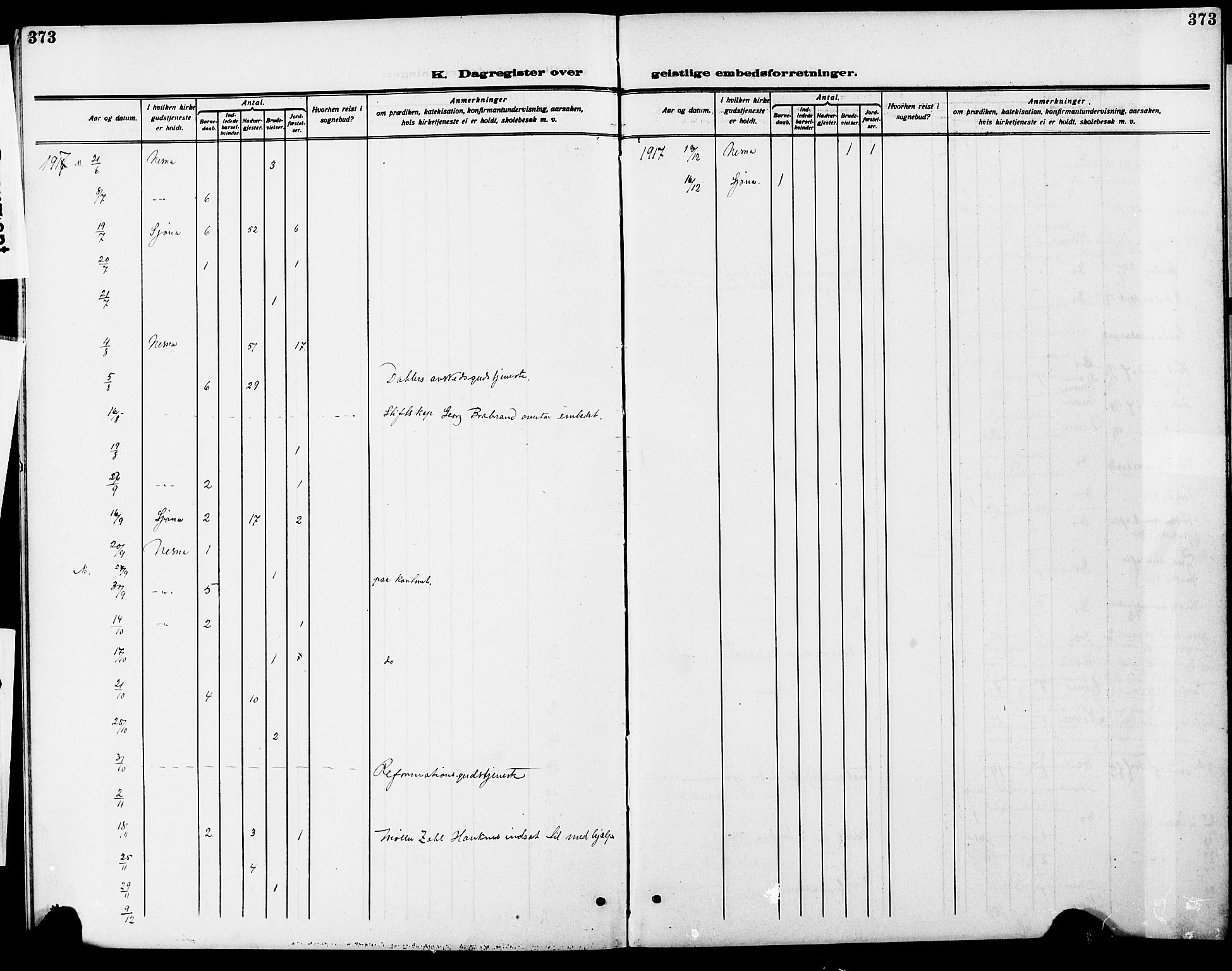 Ministerialprotokoller, klokkerbøker og fødselsregistre - Nordland, AV/SAT-A-1459/838/L0560: Parish register (copy) no. 838C07, 1910-1928, p. 373